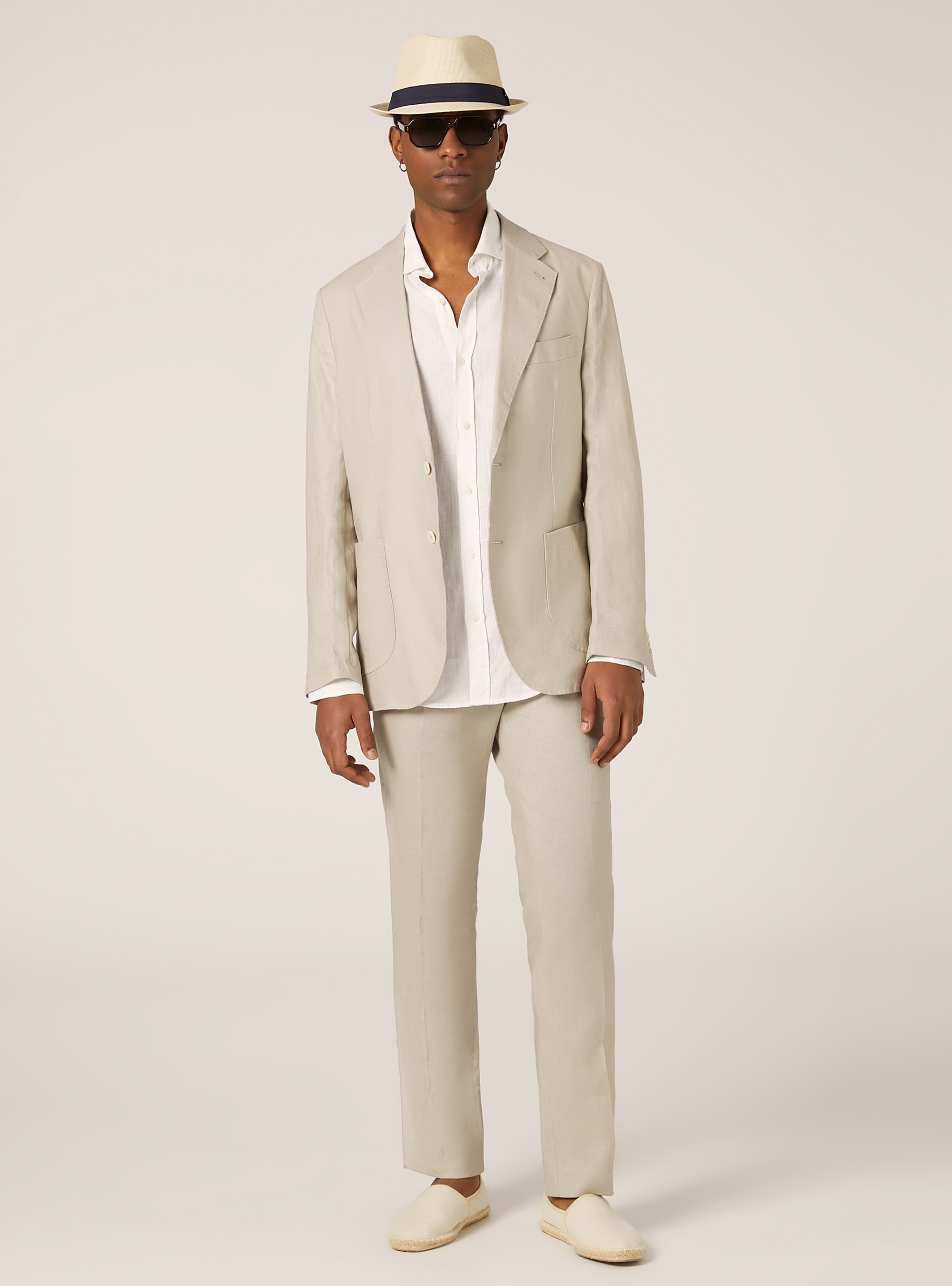 Single-breasted pure linen jacket, BG3 BEIGE LIGHT