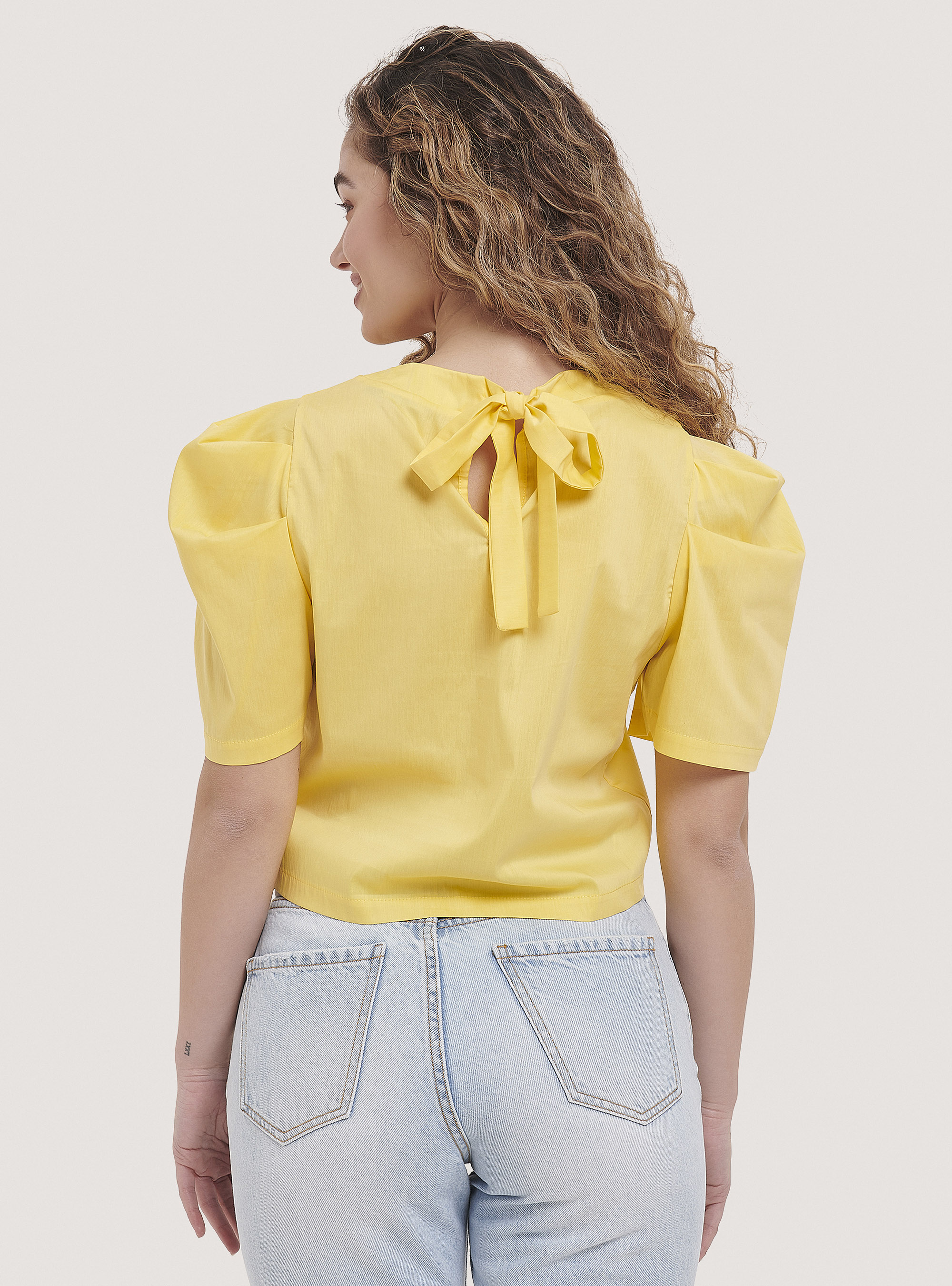 Blusa con mangas abullonadas, C785 YELLOW