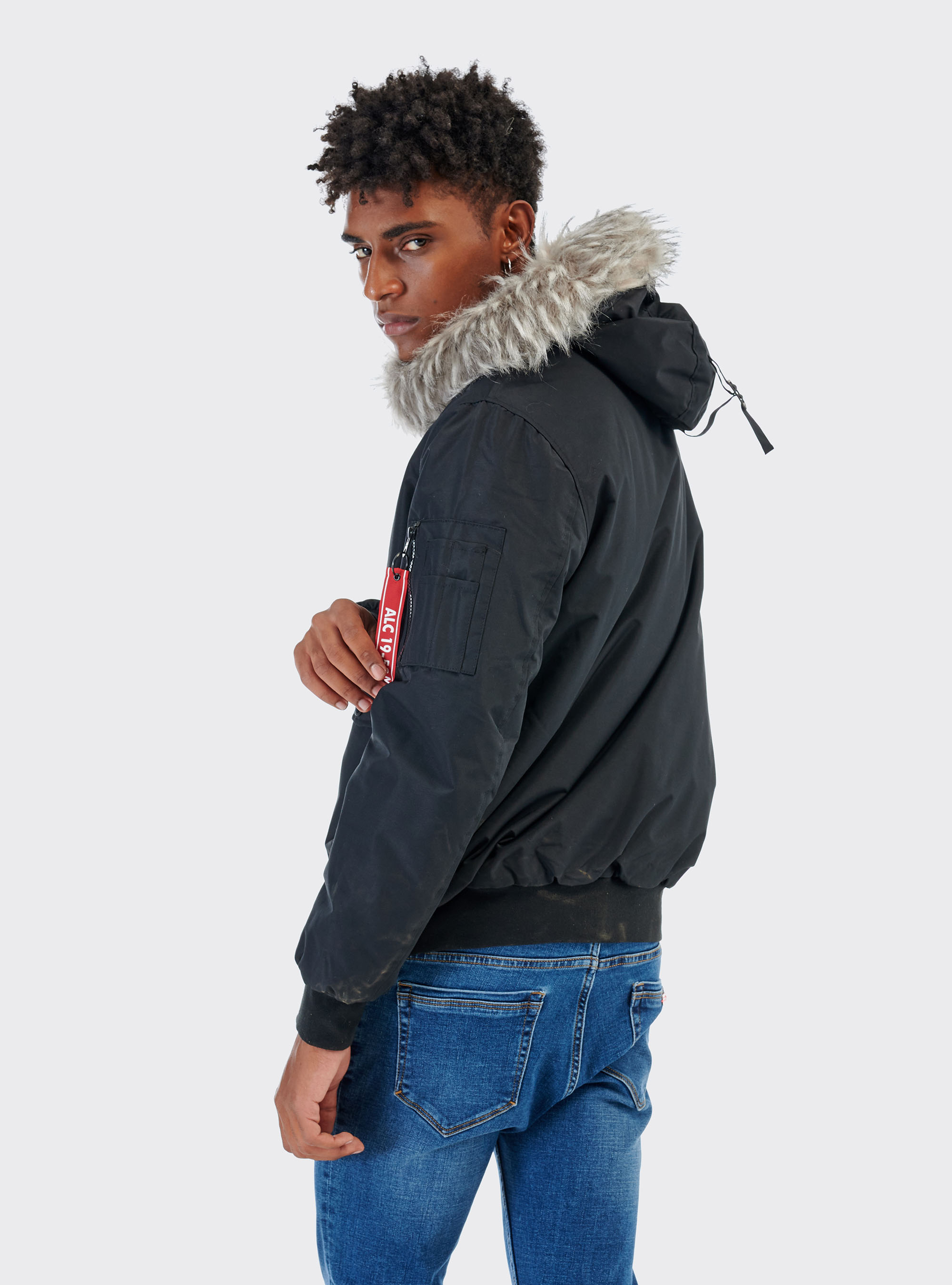 Giubbotto collo pelliccia, NERO