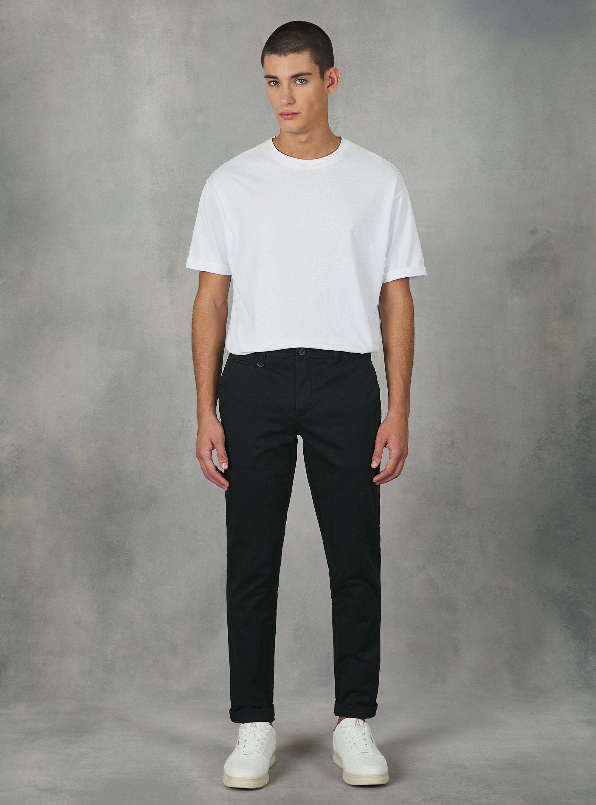 Stretch cotton twill chinos, BK1 BLACK