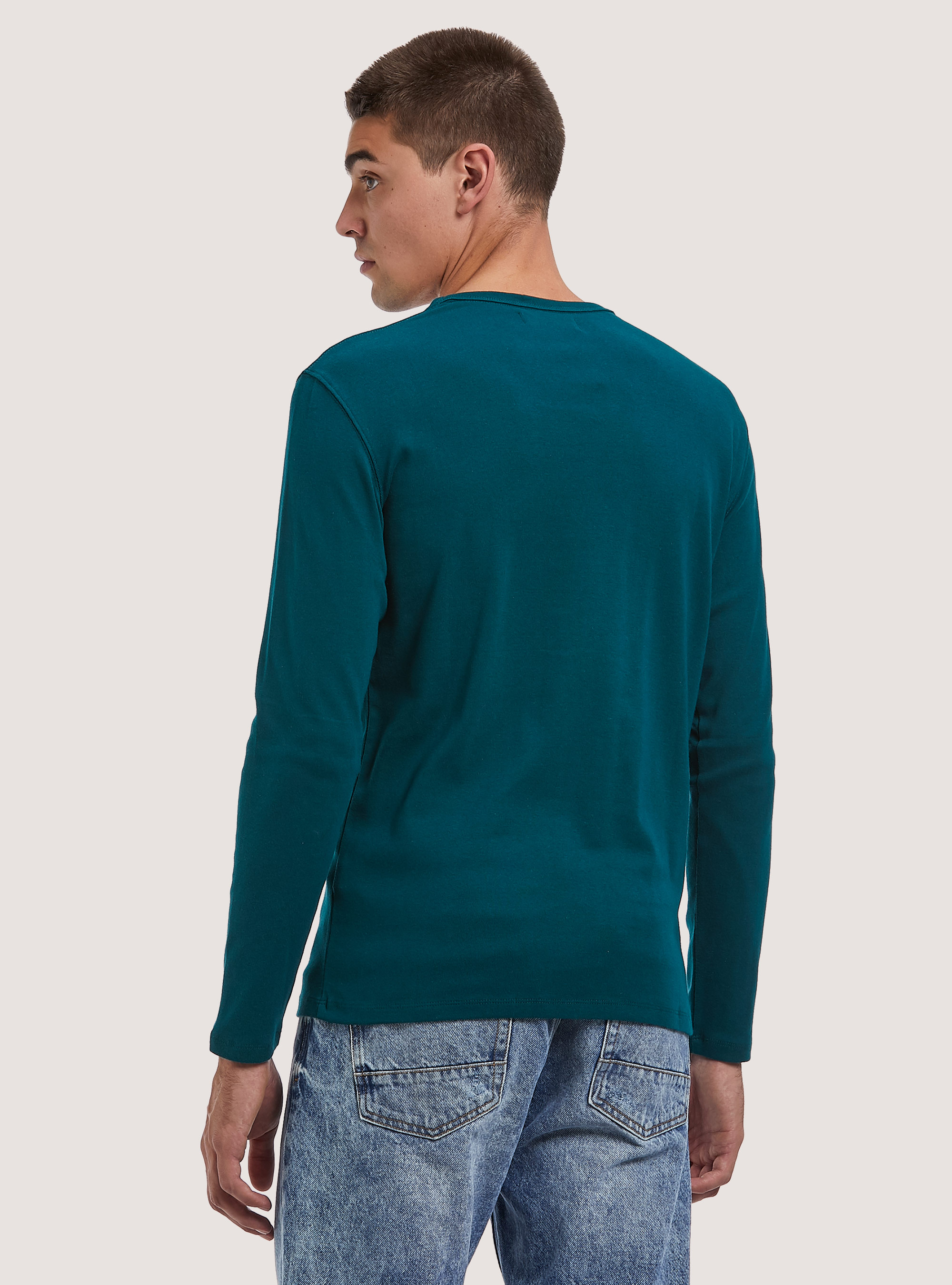 Long-sleeved cotton T-shirt, OB1 BLUE OIL DARK
