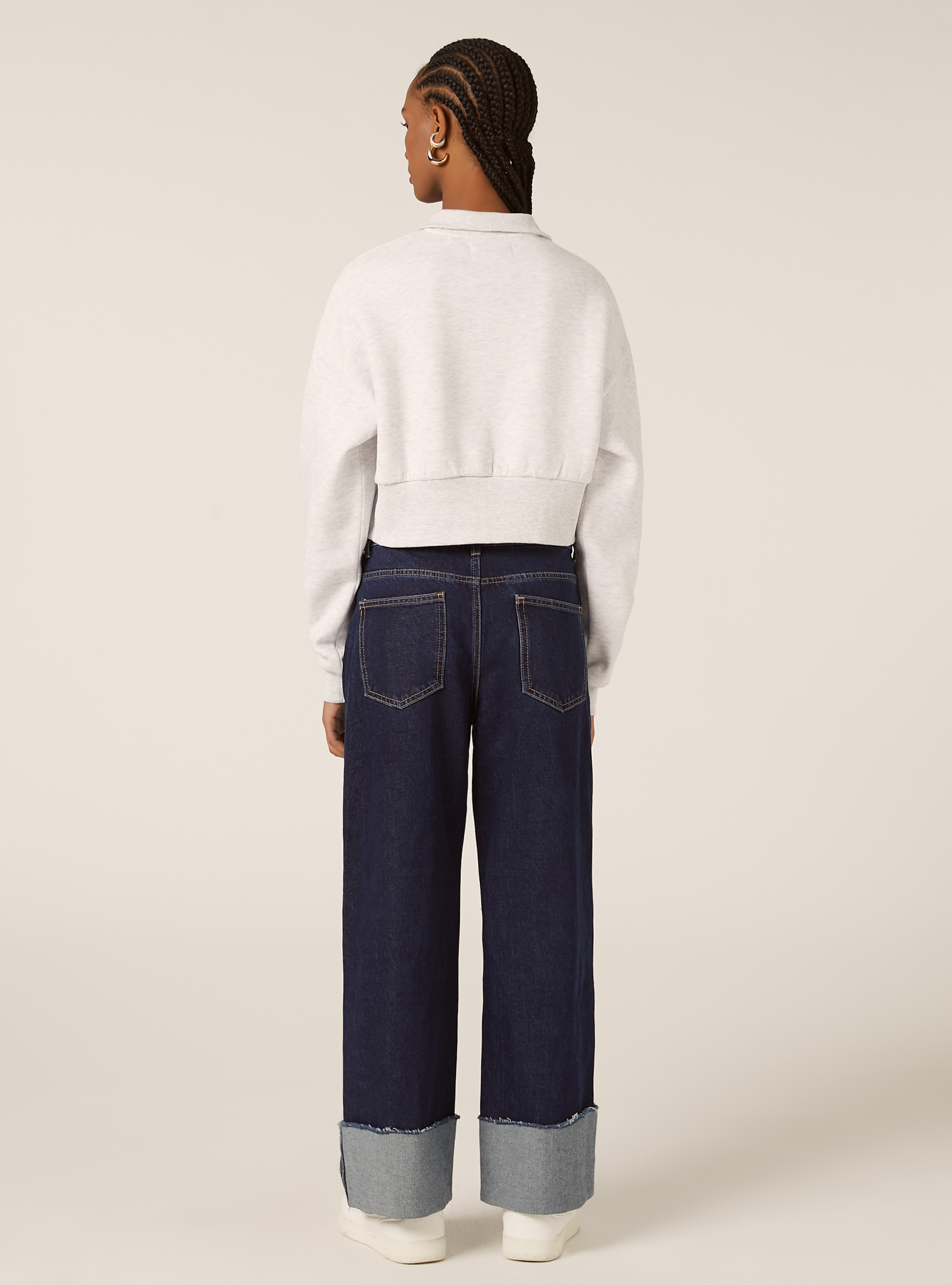 Cropped sweatshirt with collar and zip, MGY3 GREY MEL LIGHT