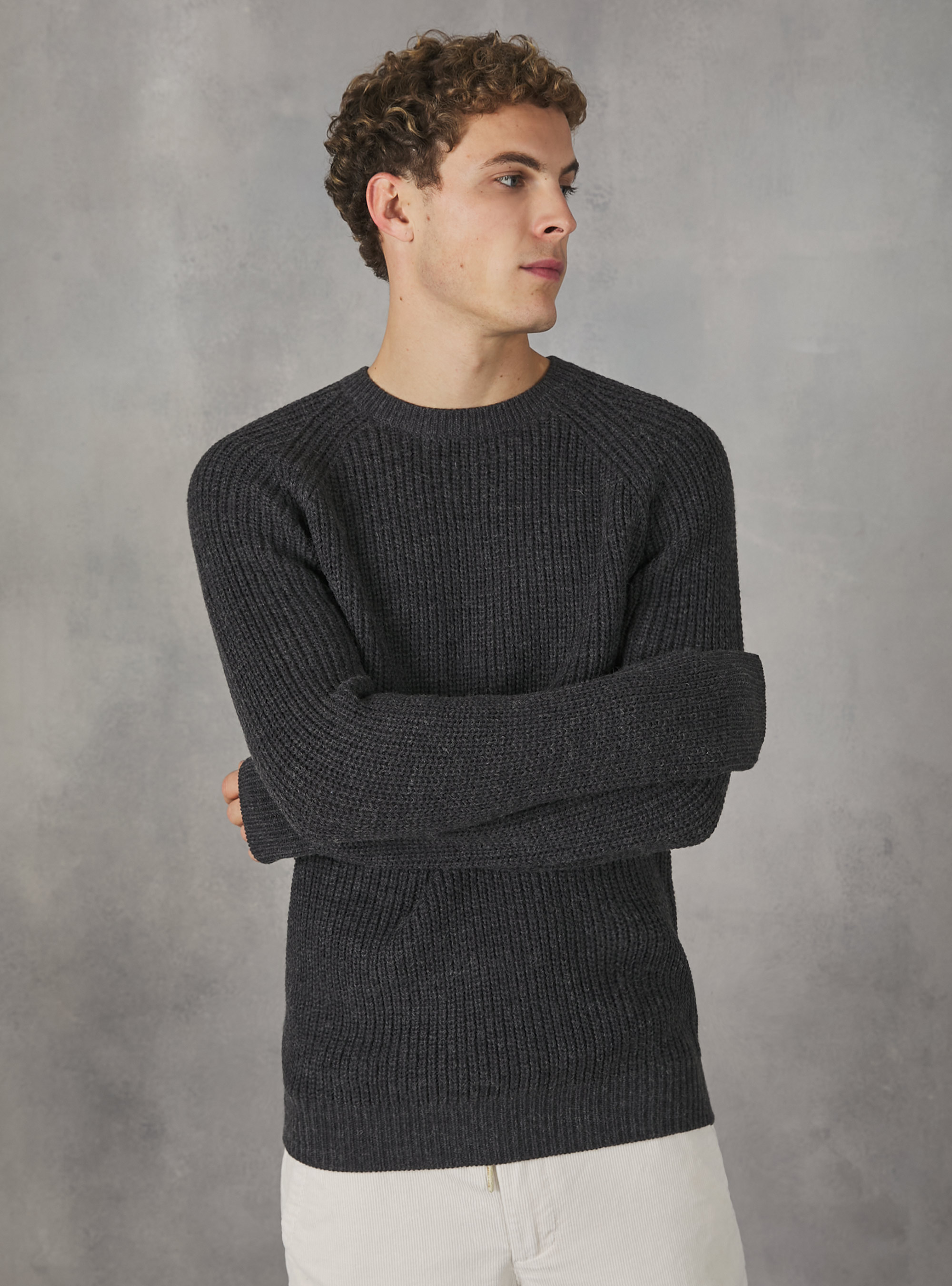 English rib crew-neck pullover, MGY1 GREY MEL DARK