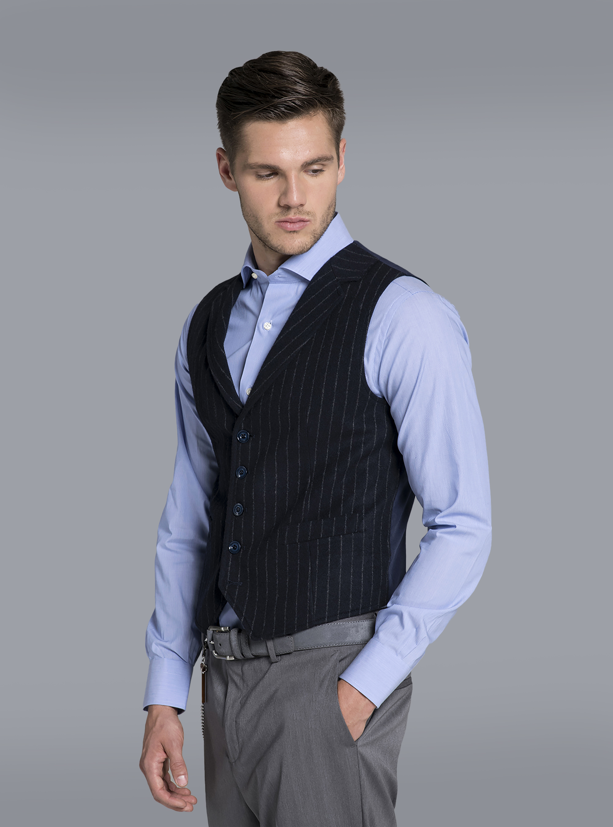 Gilet monopetto gessato, BLUE NAVY