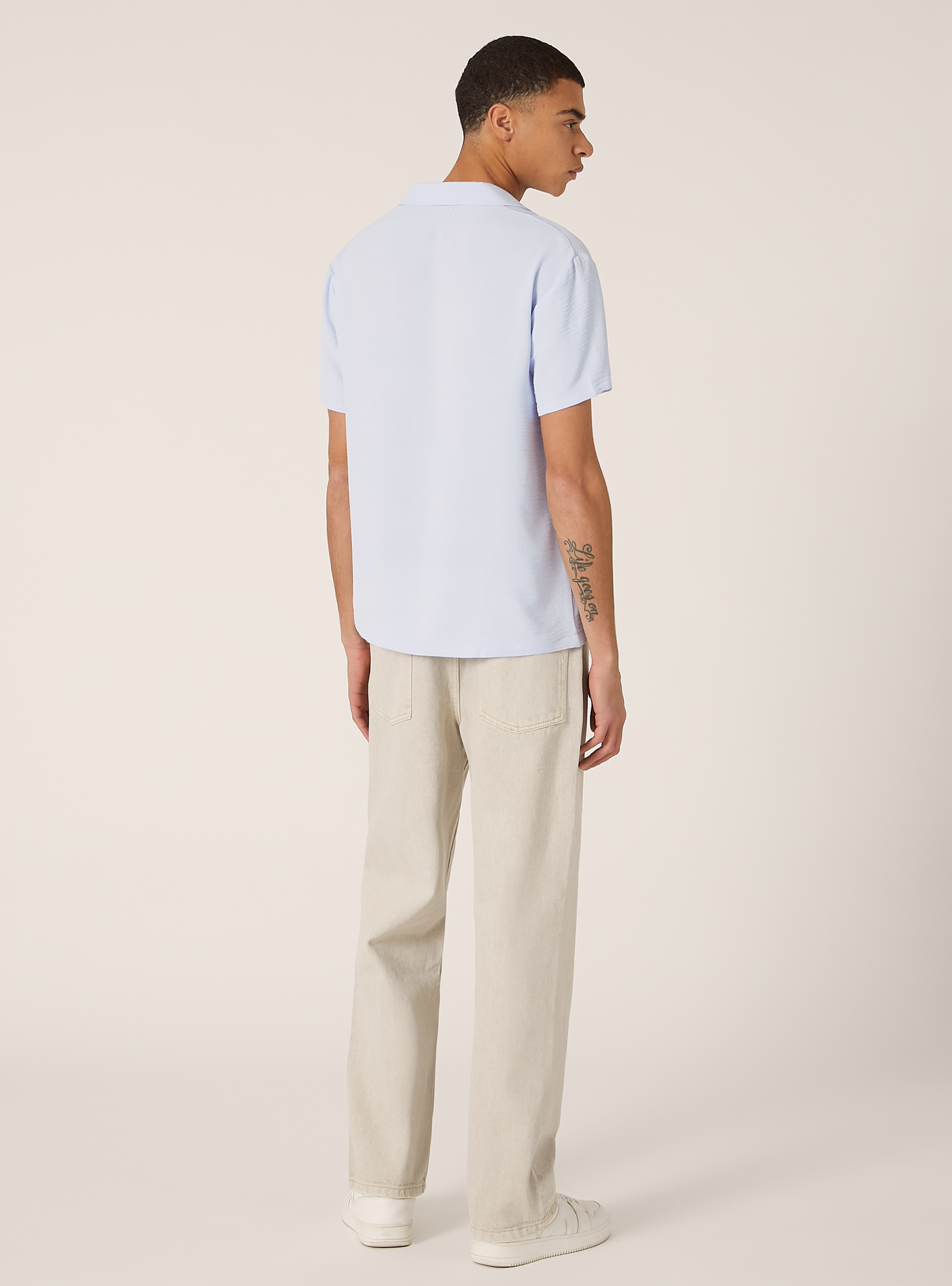 Crepe polo shirt with open collar, AZ1 AZURE DARK