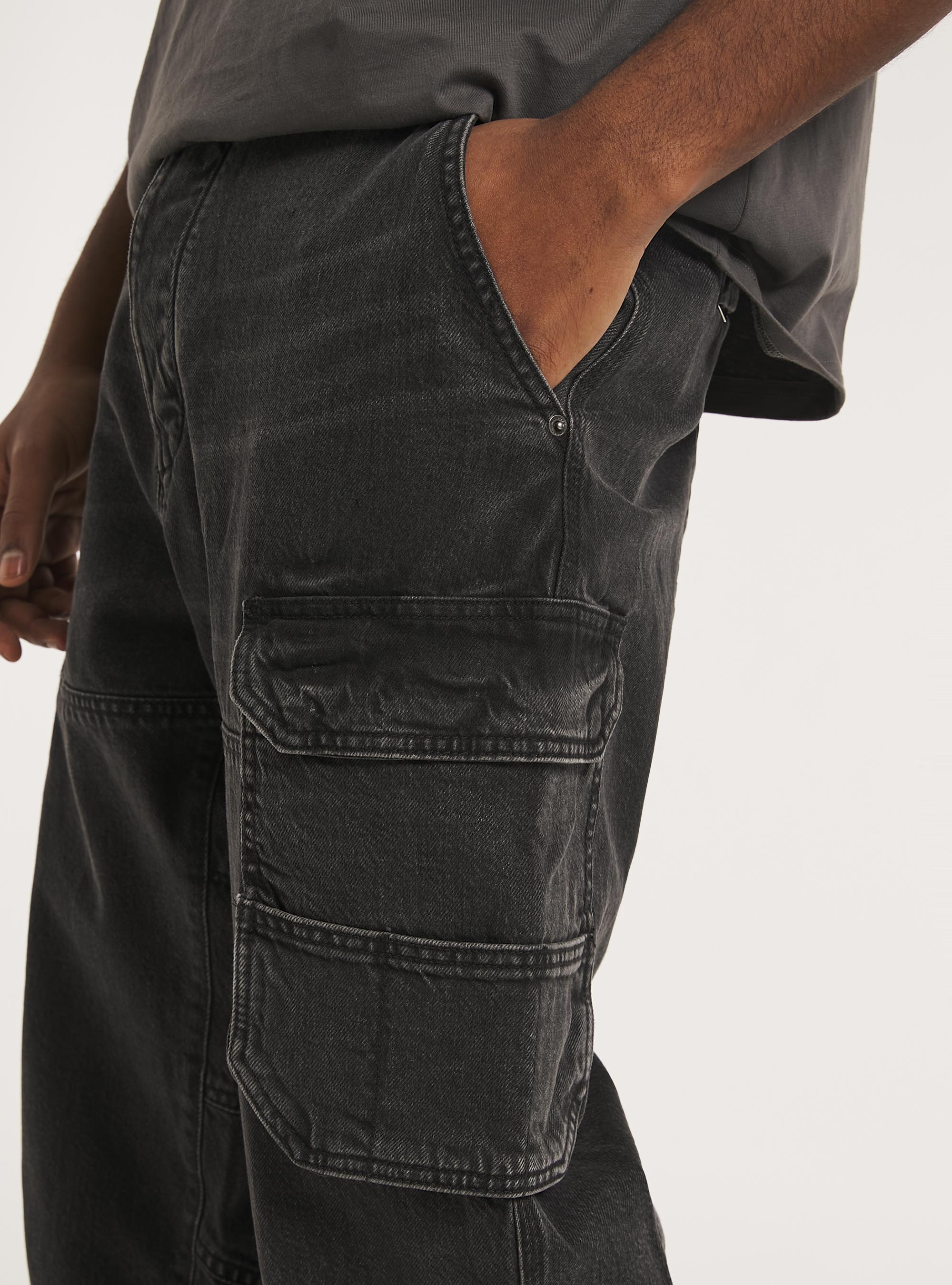 Jeans cargo multipocket relaxed fit, D000 BLACK