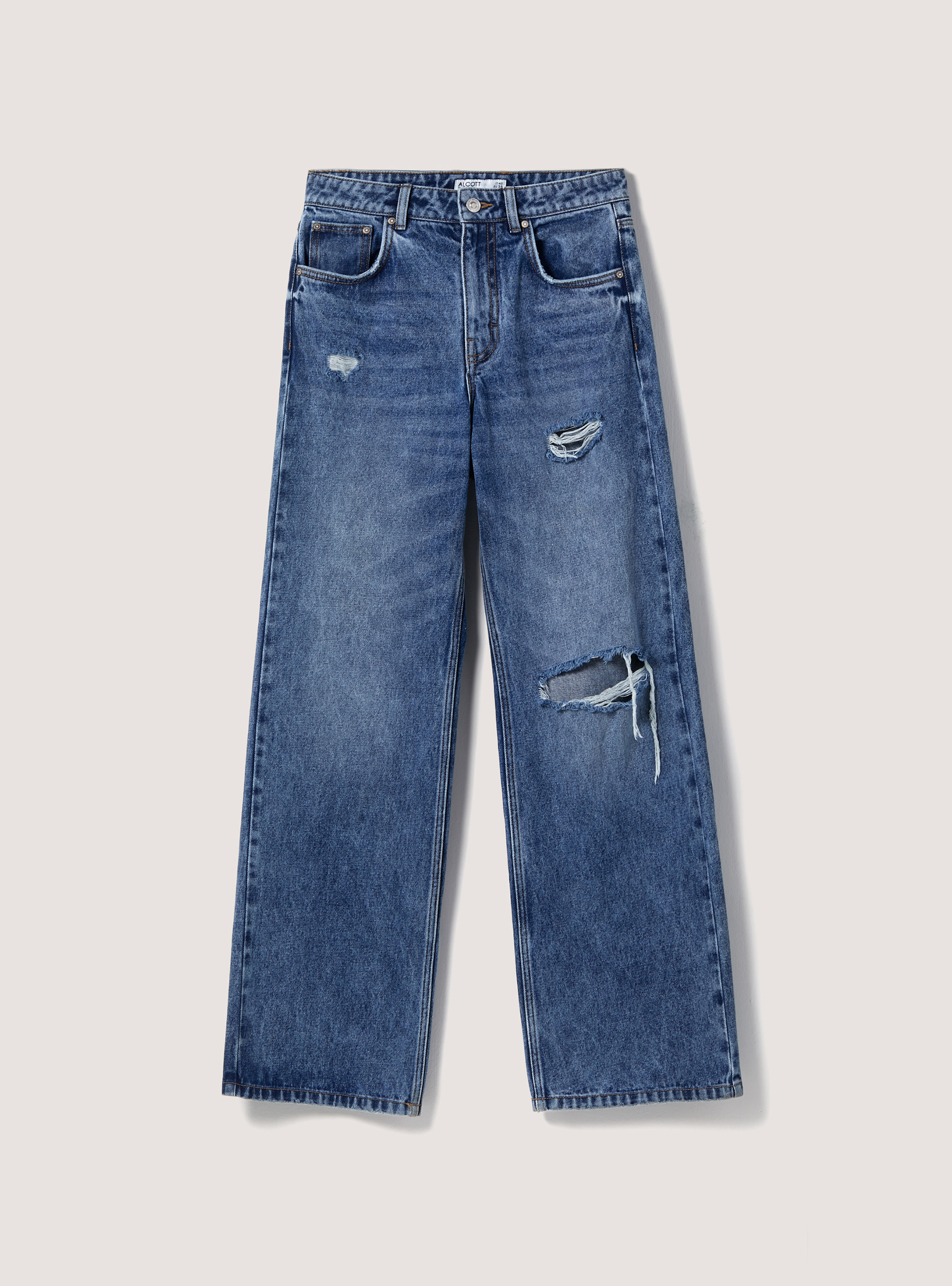 Jeans en coton &agrave; jambe large, D003 MEDIUM BLUE