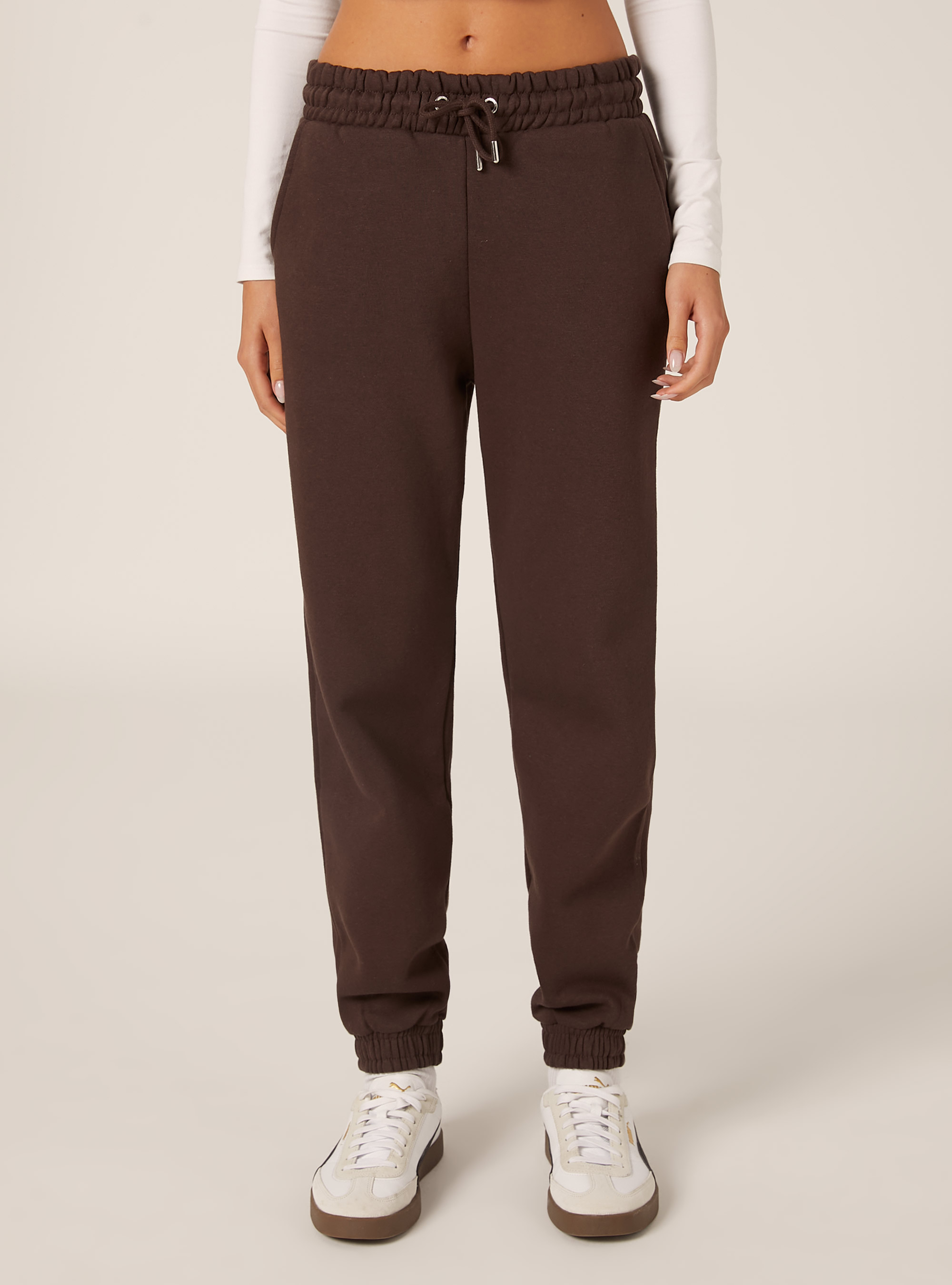 Pantalones jogger de felpa, BR1 BROWN DARK