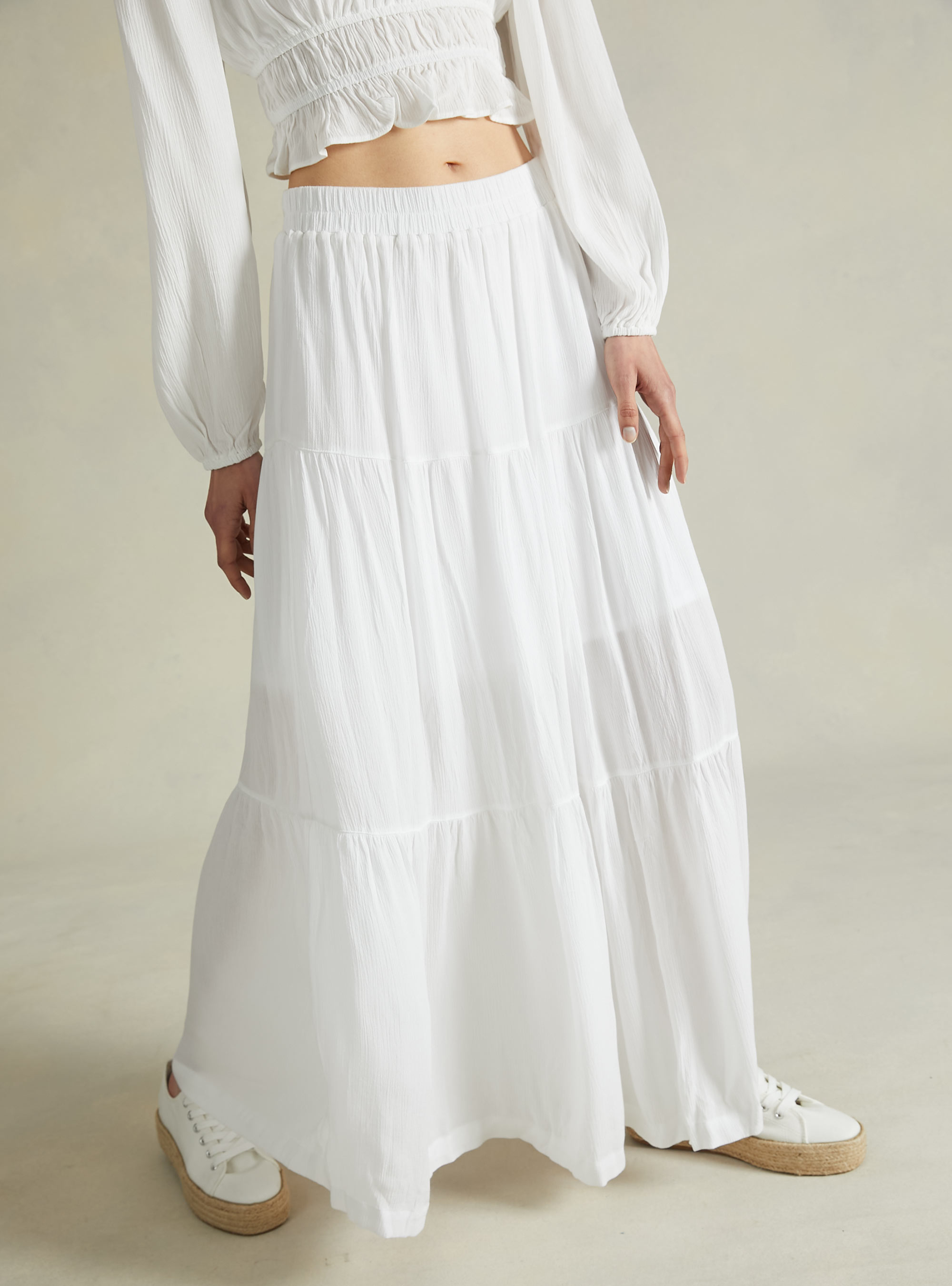 Boho long skirt, WH2 WHITE