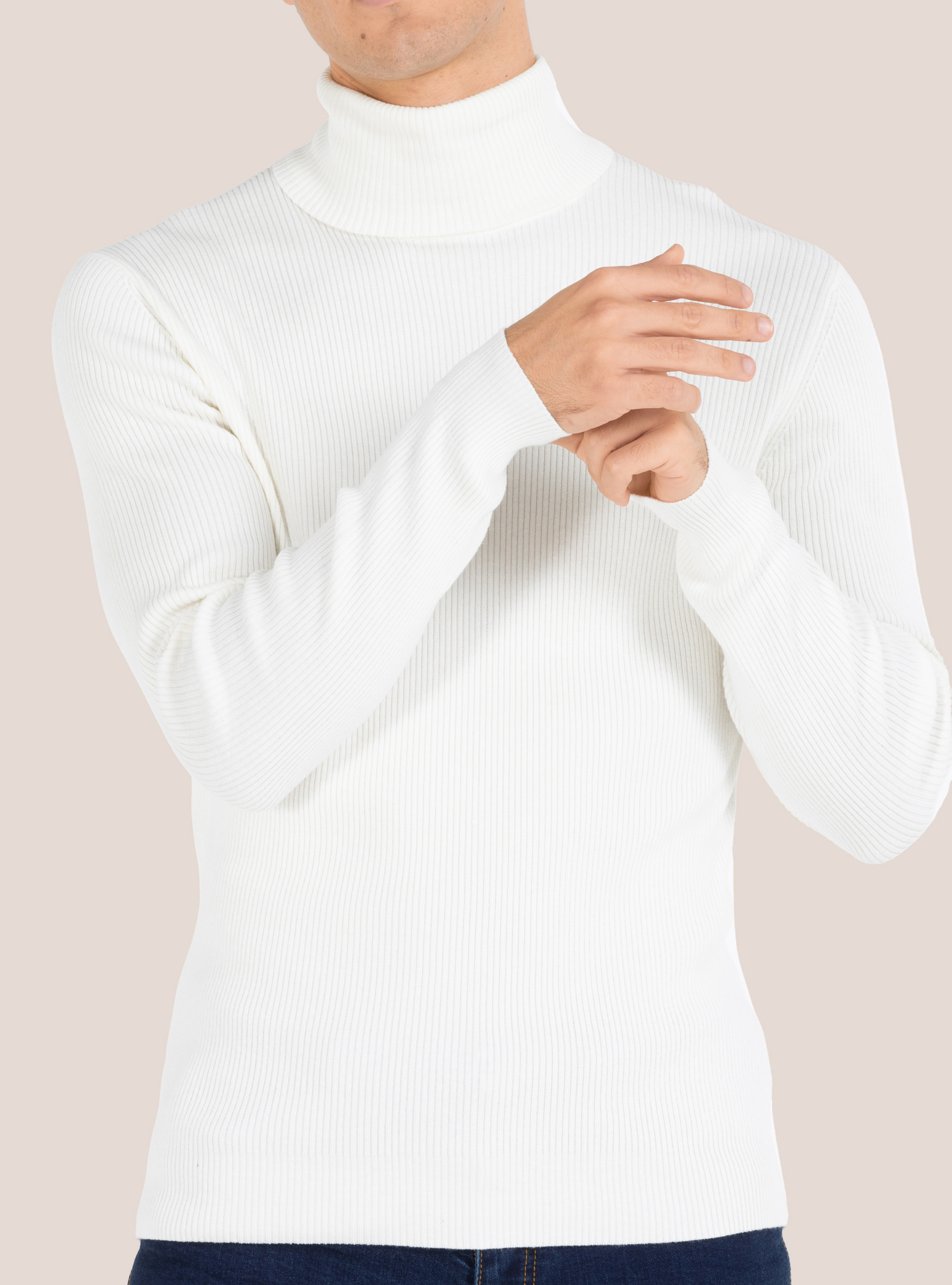Ribbed turtleneck pullover, OFF-WHITE
