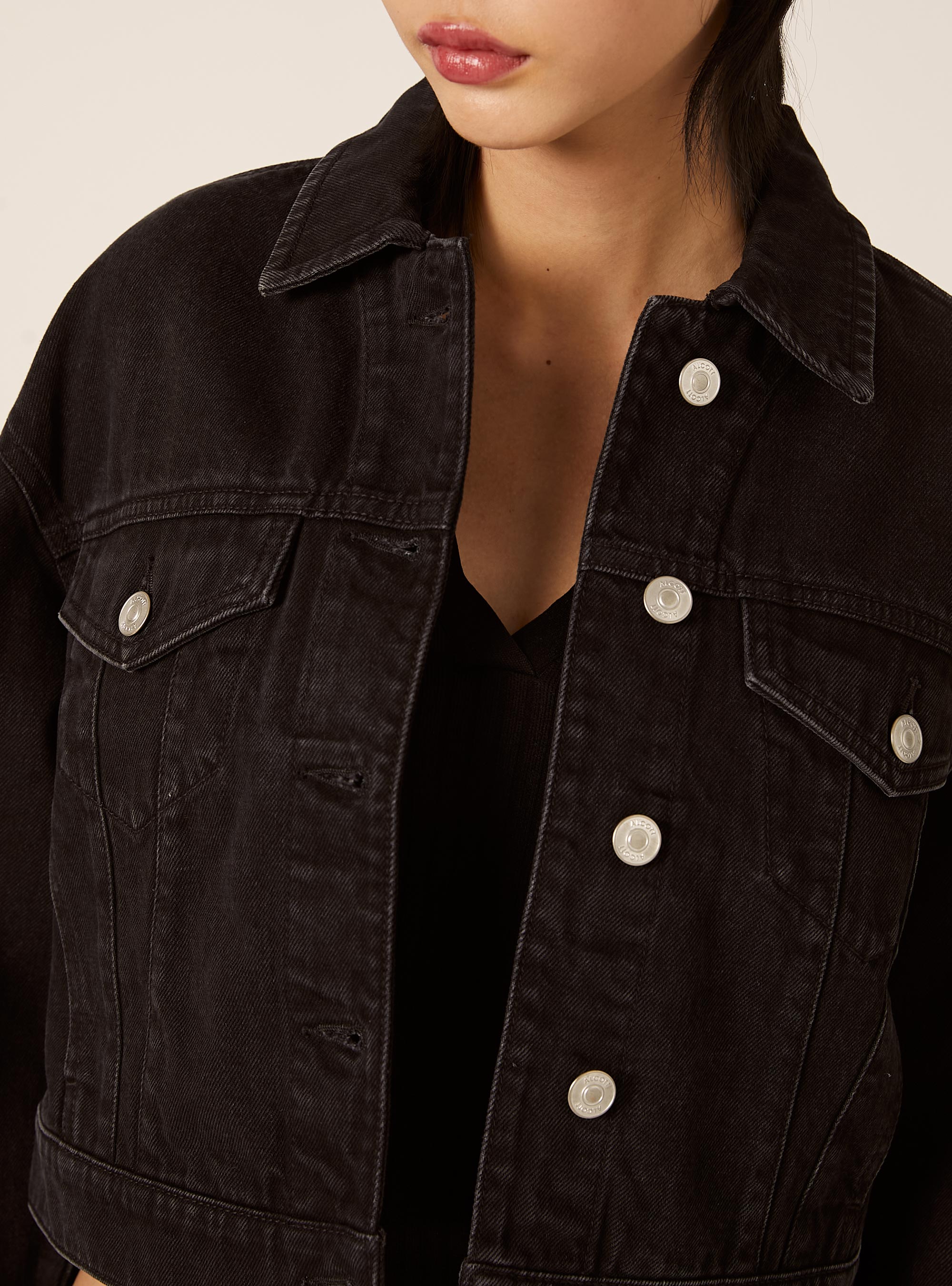 Giubbotto in denim colorato, BK1 BLACK