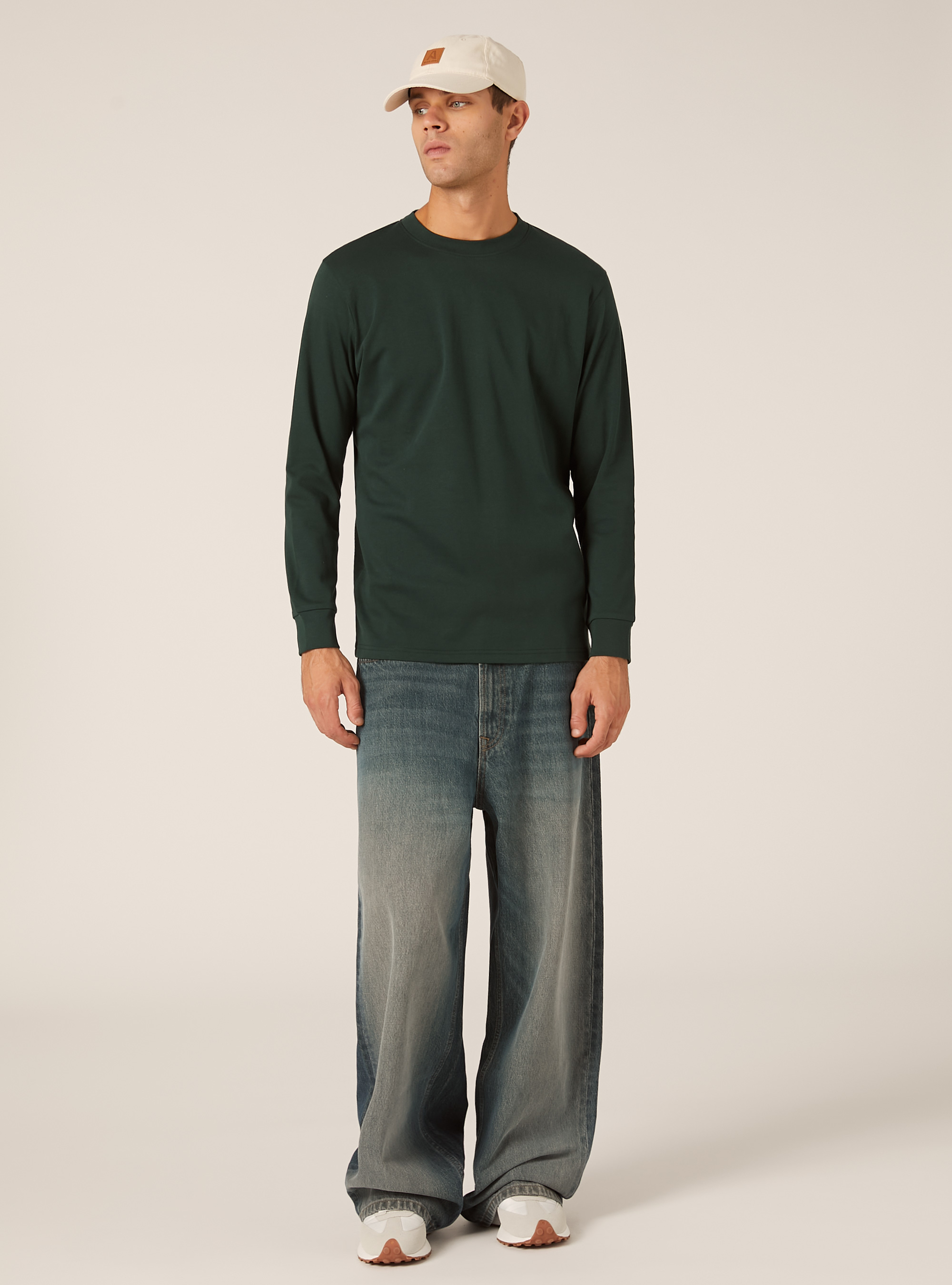Long-sleeved cotton T-shirt, GN1 GREEN DARK