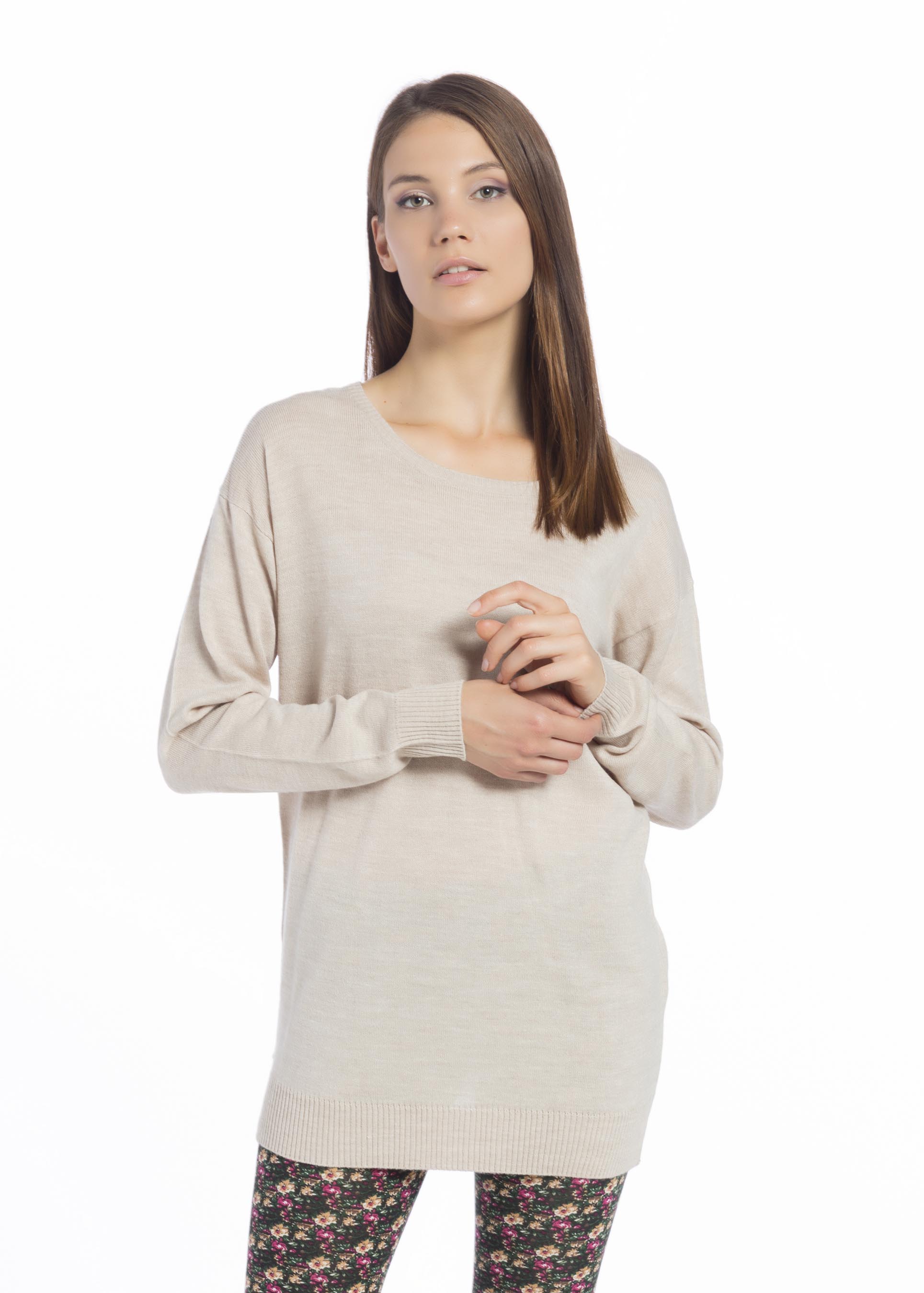 Crew-neck pullover, C0575 BEIGE