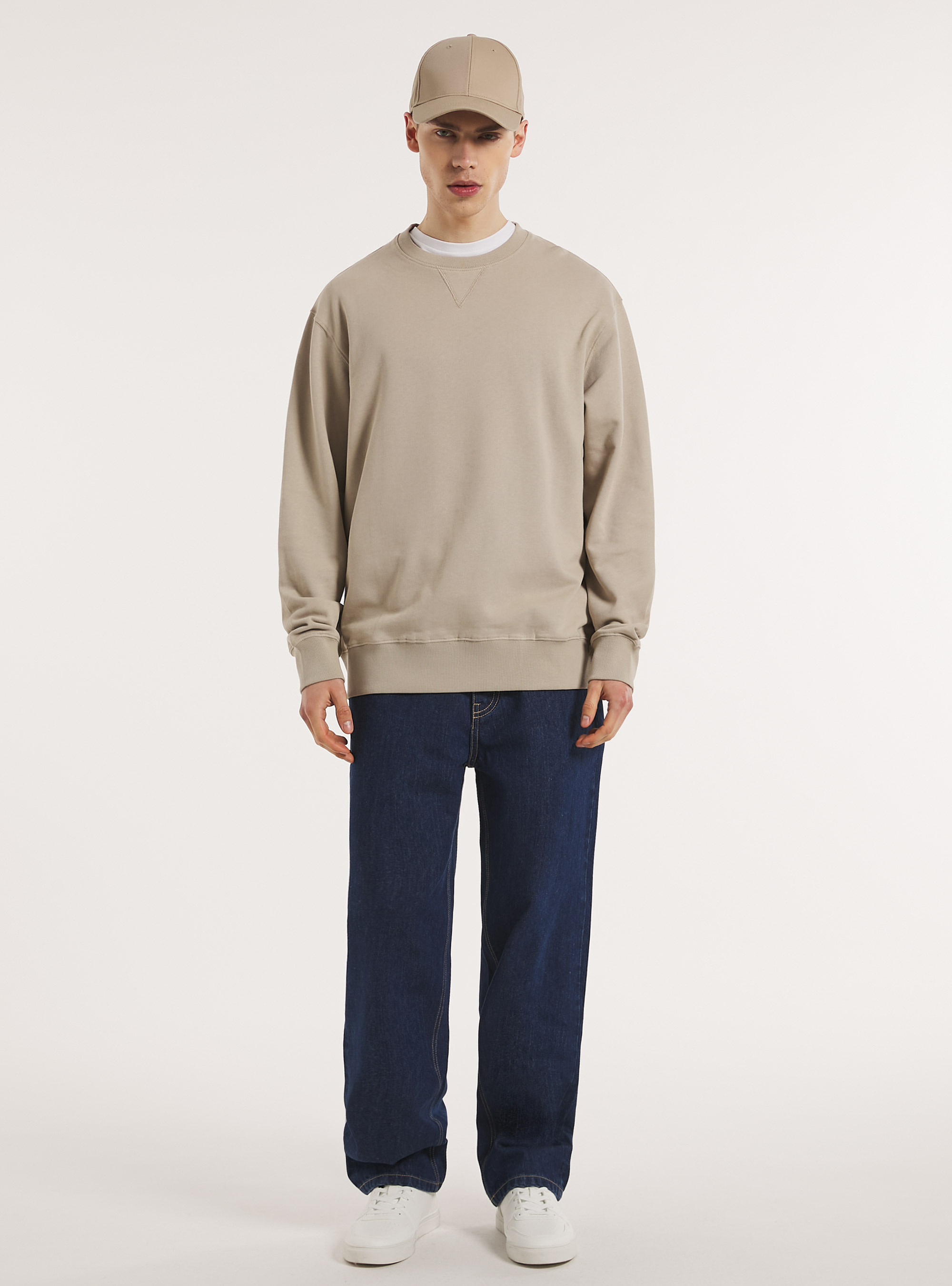 Plain-coloured crew-neck sweatshirt, BG2 BEIGE MEDIUM