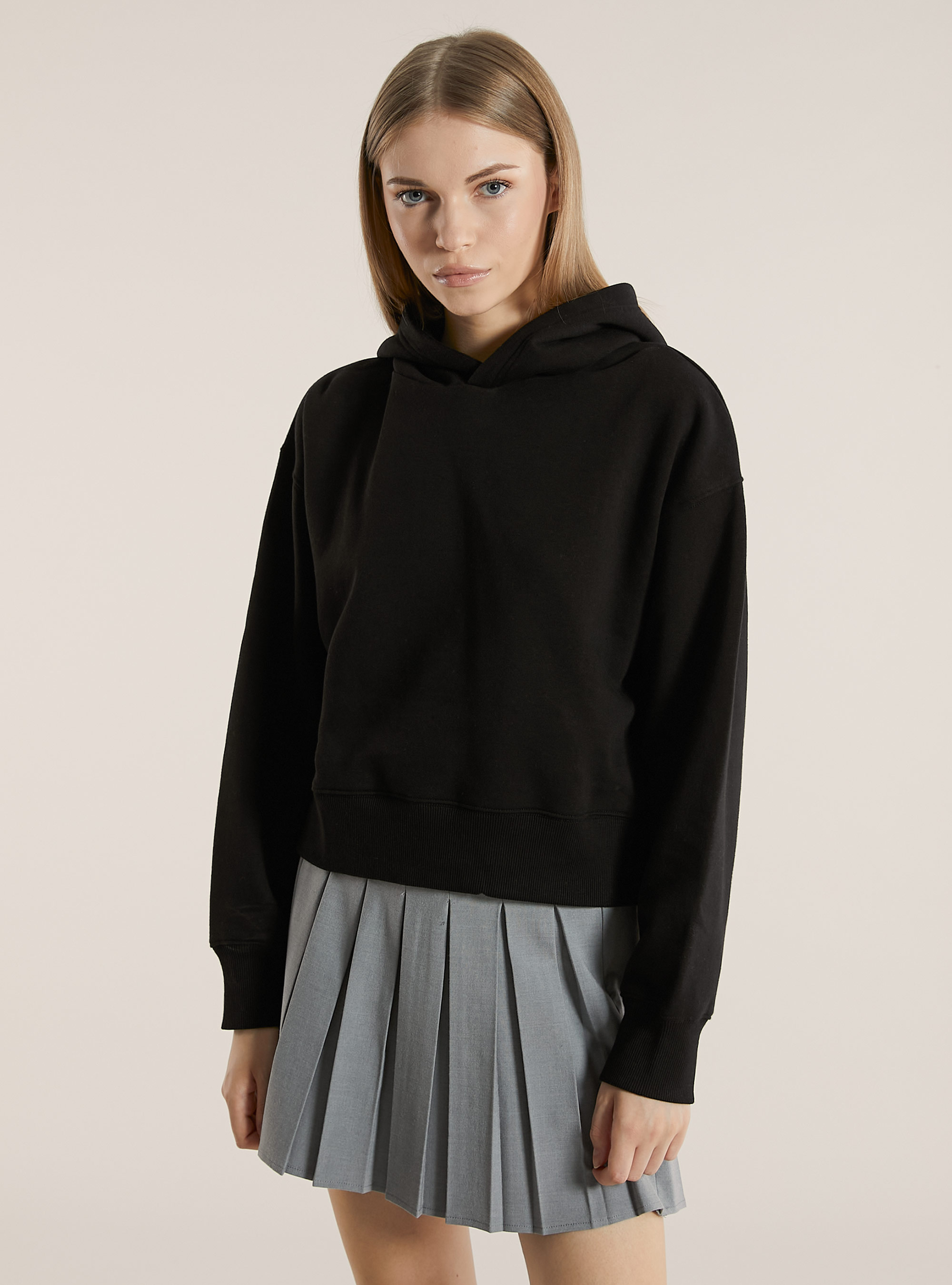 Sweatshirt à capuche à la coupe large, BK1 BLACK