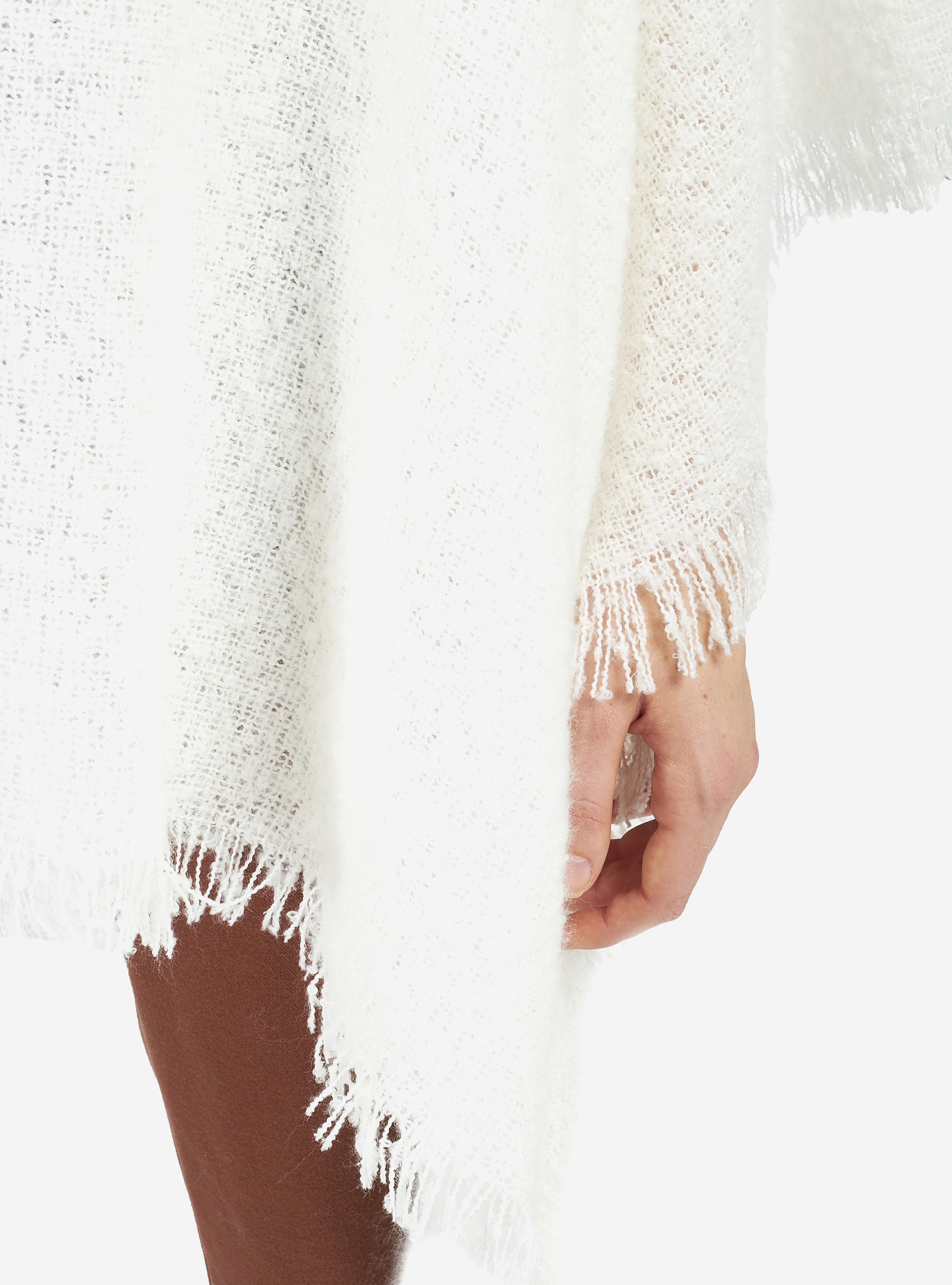 PONCHO WITH HIGH COLLAR, OFF-WHITE