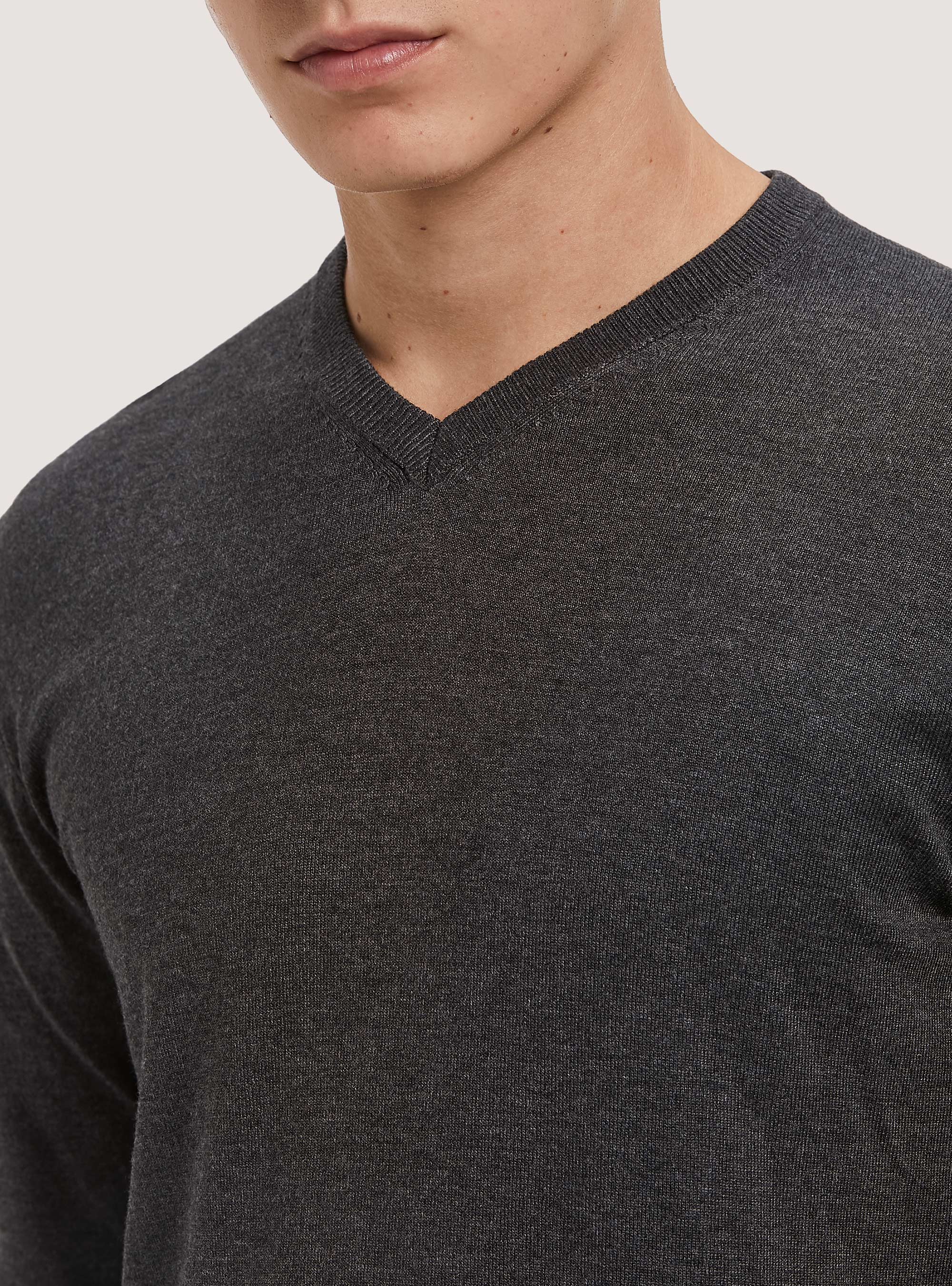 Pullover scollo a "v" tinta unita, GRIS MELANGE