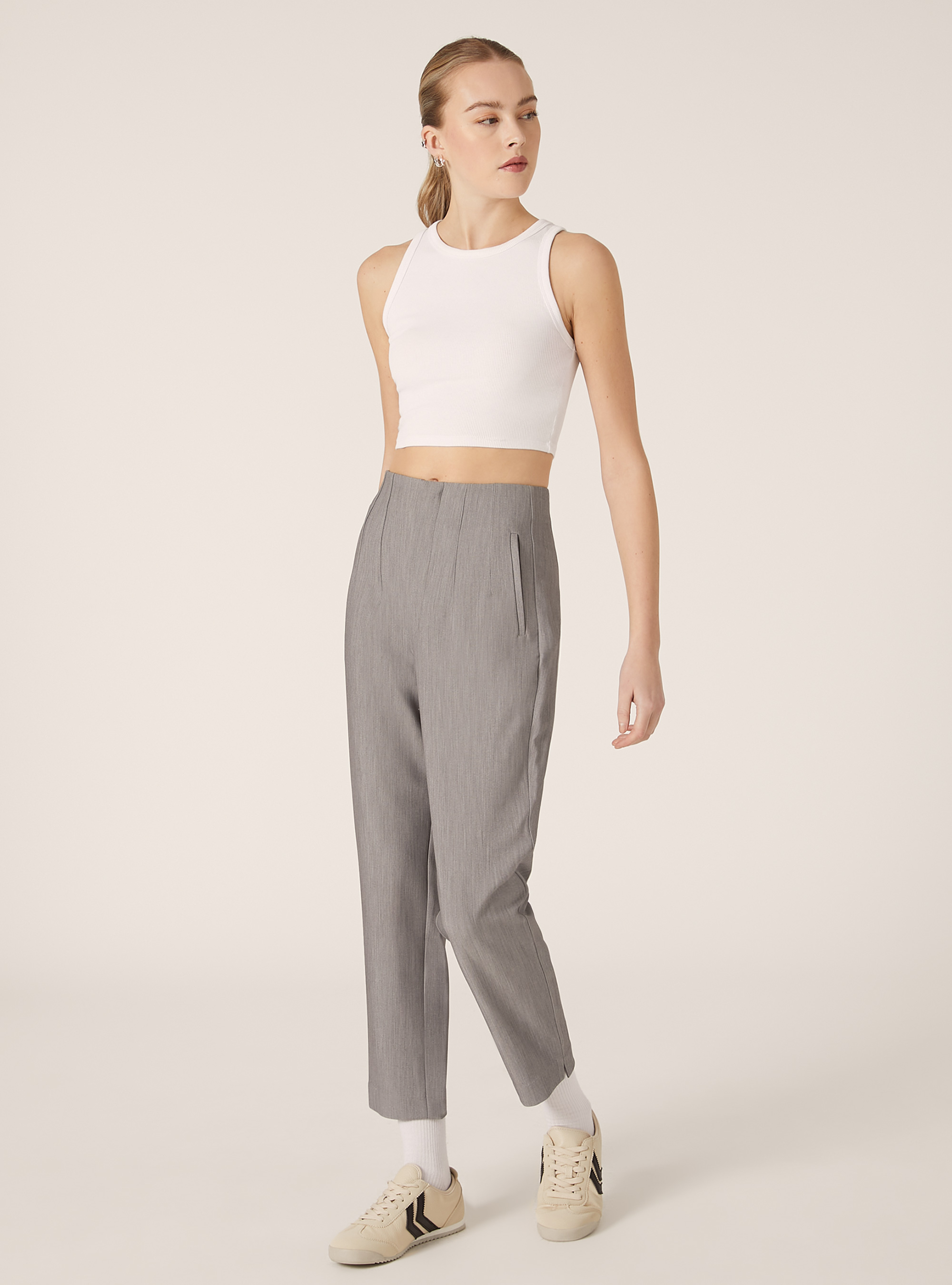 Pantaloni in tinta unita con pinces, GY3 GREY LIGHT