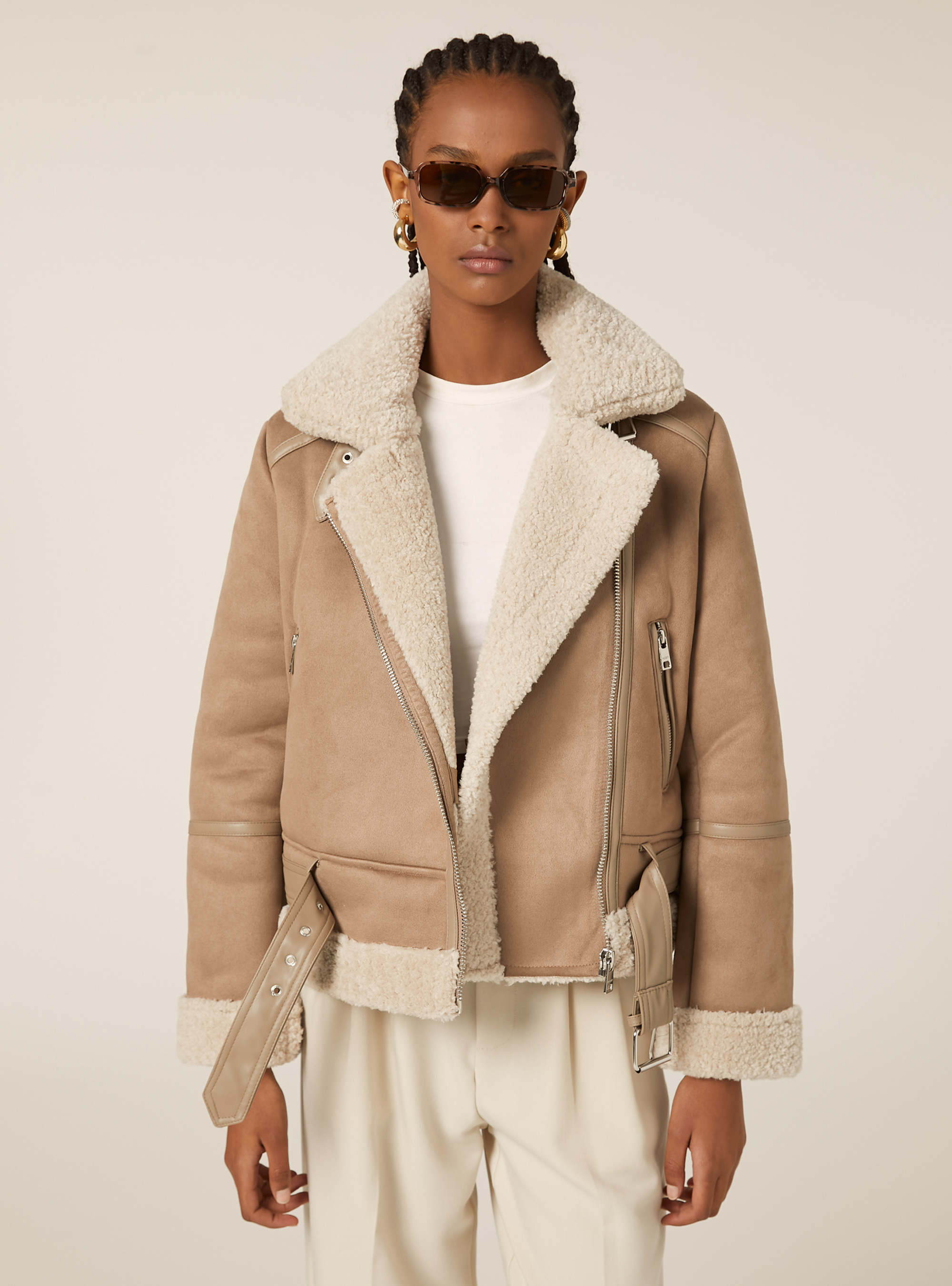 Giubbotto montone effetto camoscio, BR3 BROWN LIGHT