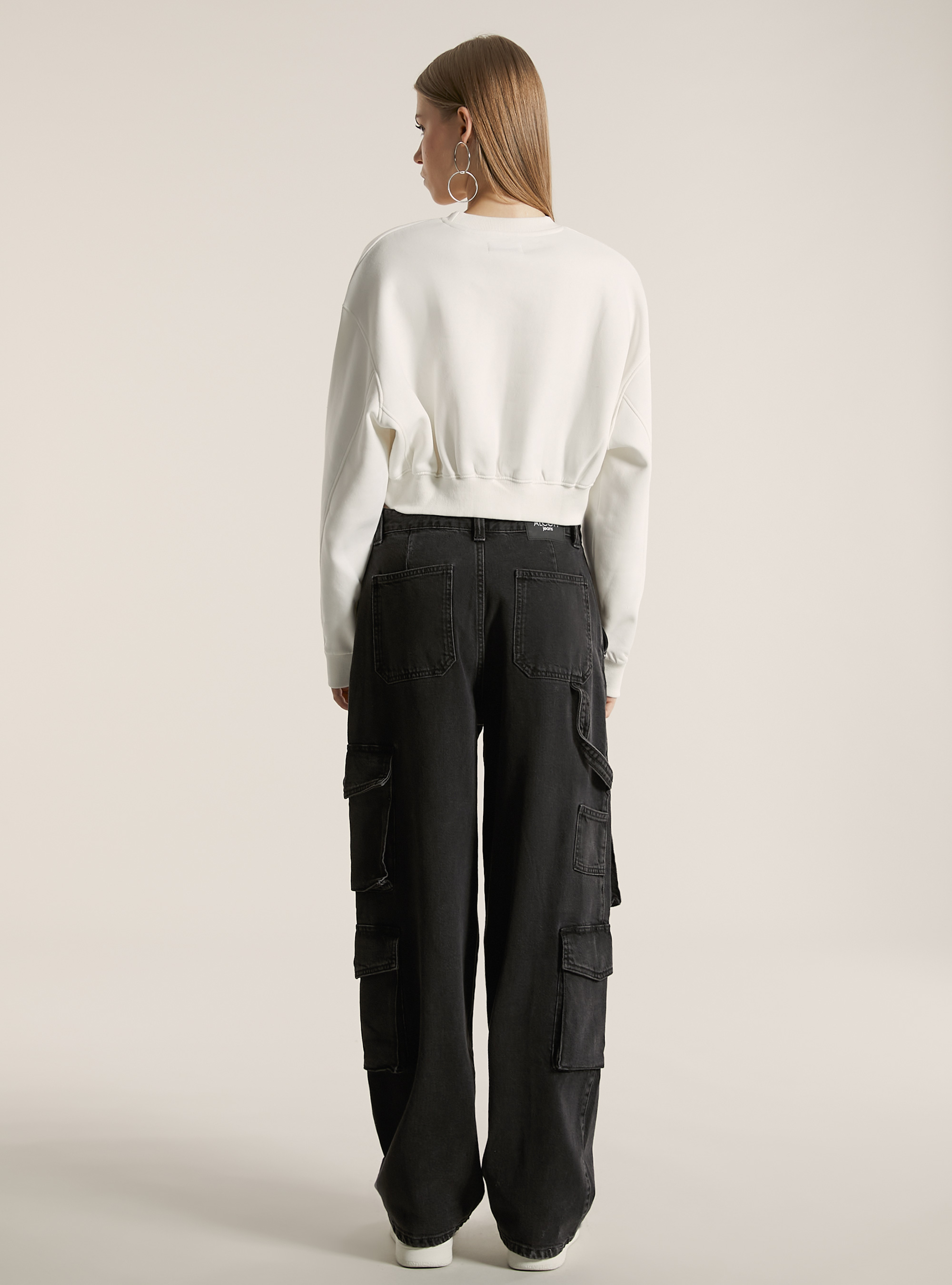 Cotton crop crew-neck sweatshirt, WH2 WHITE