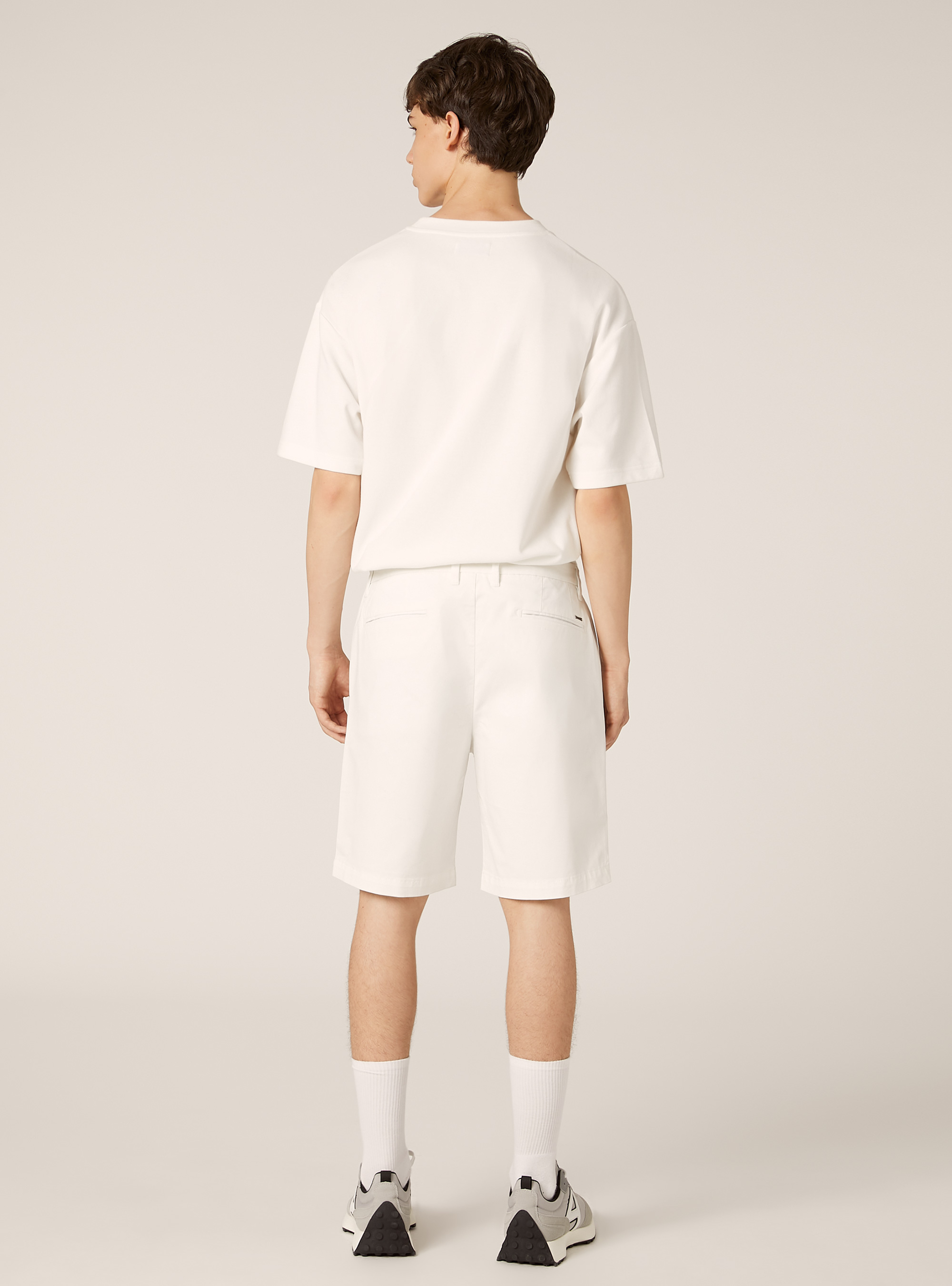 Bermudas de algod&oacute;n de sarga el&aacute;stica, WH1 OFF WHITE
