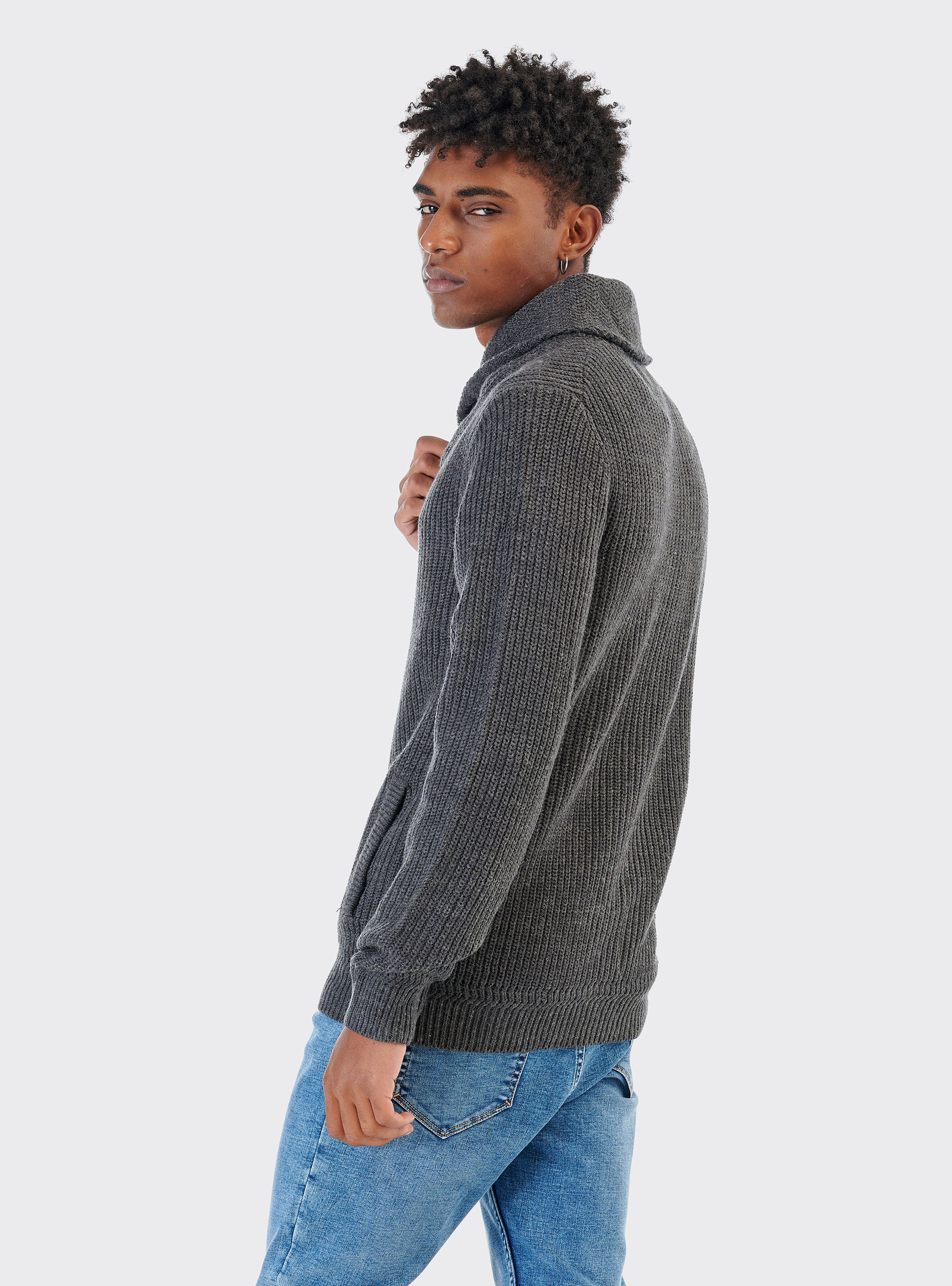 PULLOVER WITH SHAWL COLLAR, GREY MELANGE