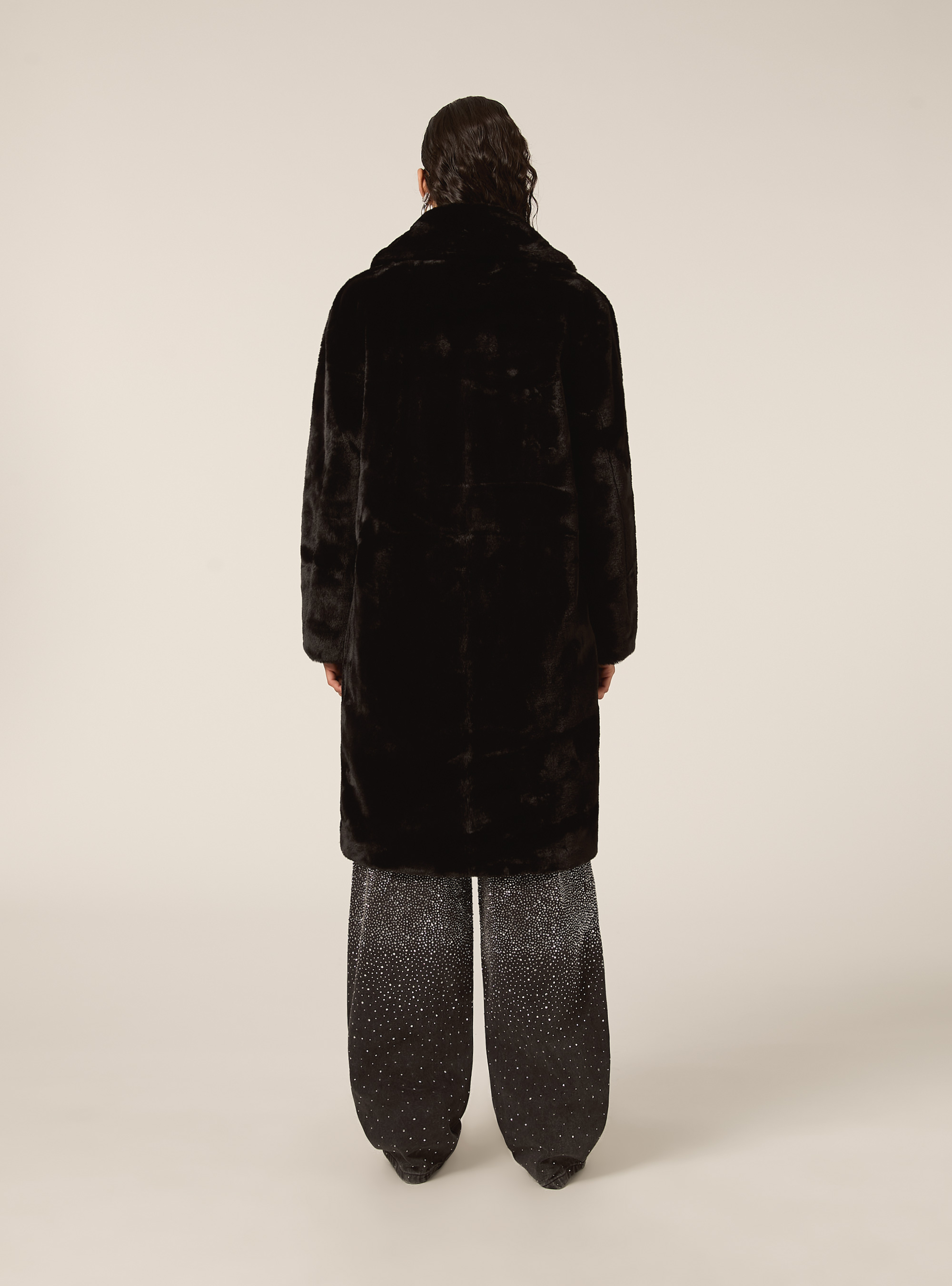 Cappotto in pelliccia sintetica, BK1 BLACK