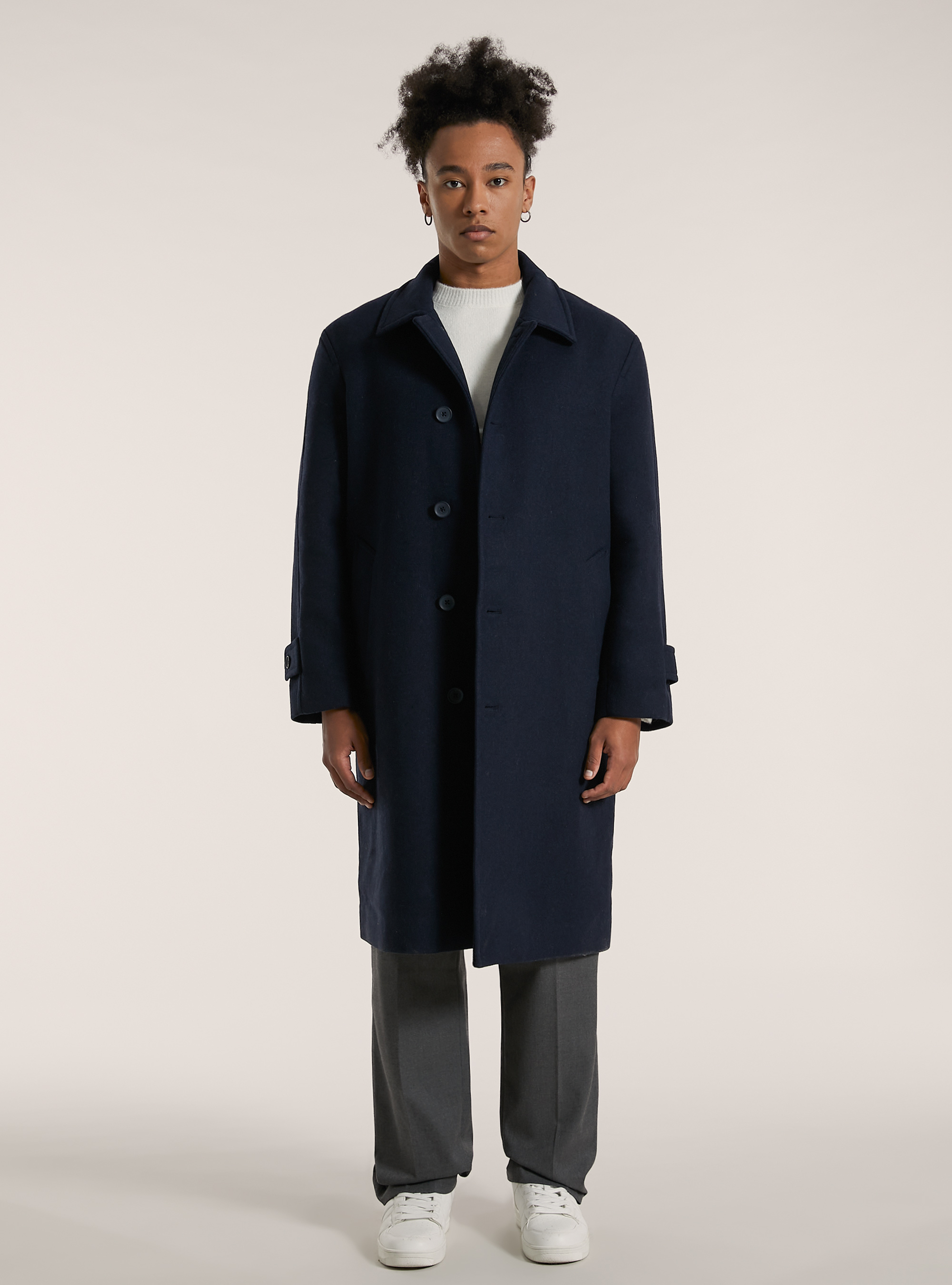 Wool blend long coat with raglan sleeve, NA1 NAVY DARK