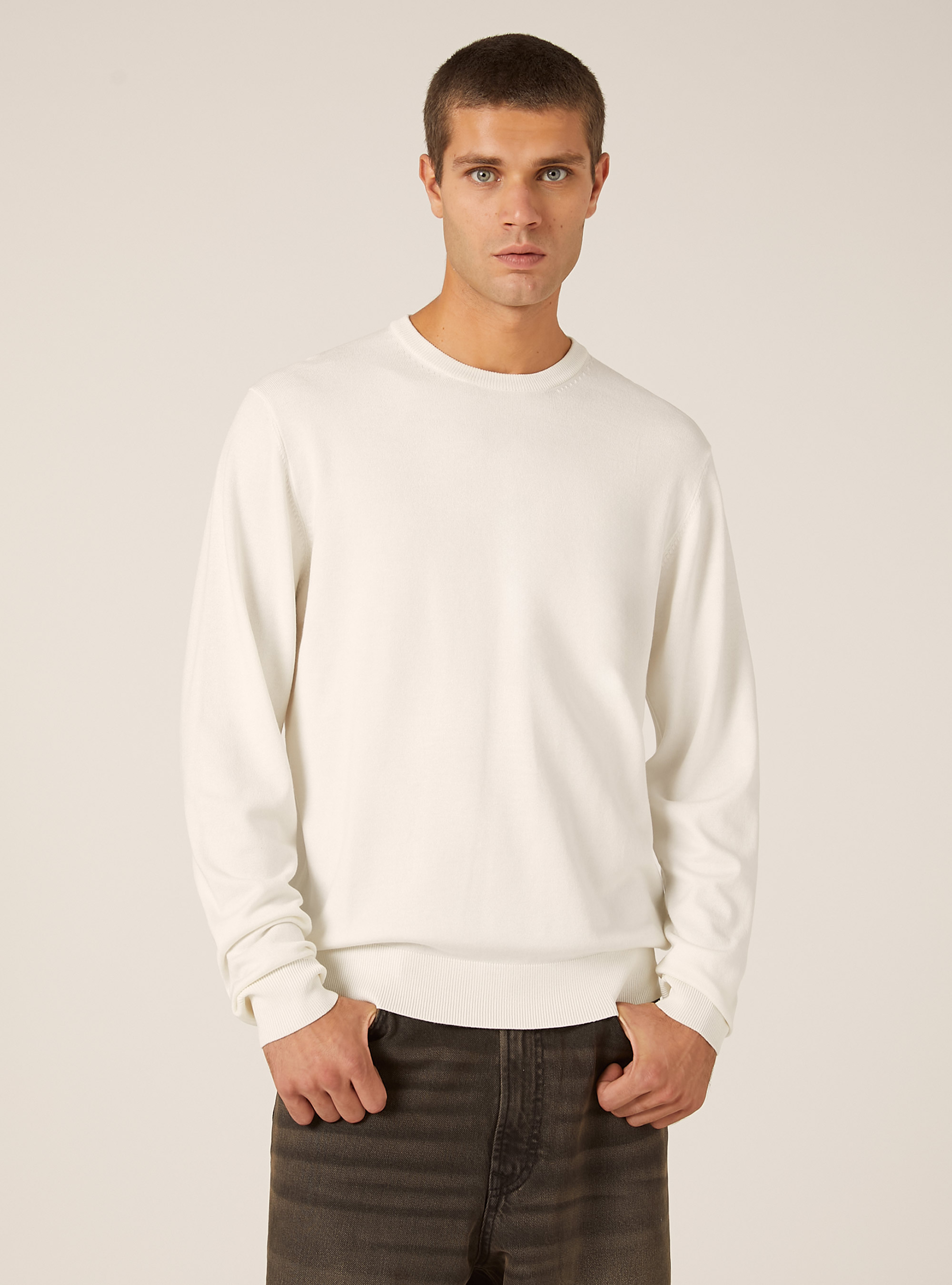 Jersey de cuello redondo de viscosa Ecovero, WH2 WHITE