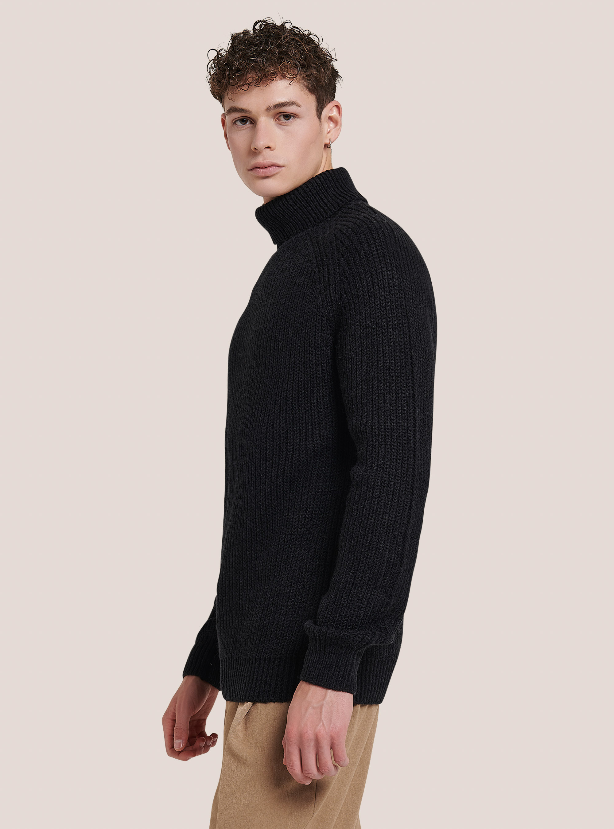 Pullover caldo collo alto a coste inglesi, BK1 BLACK