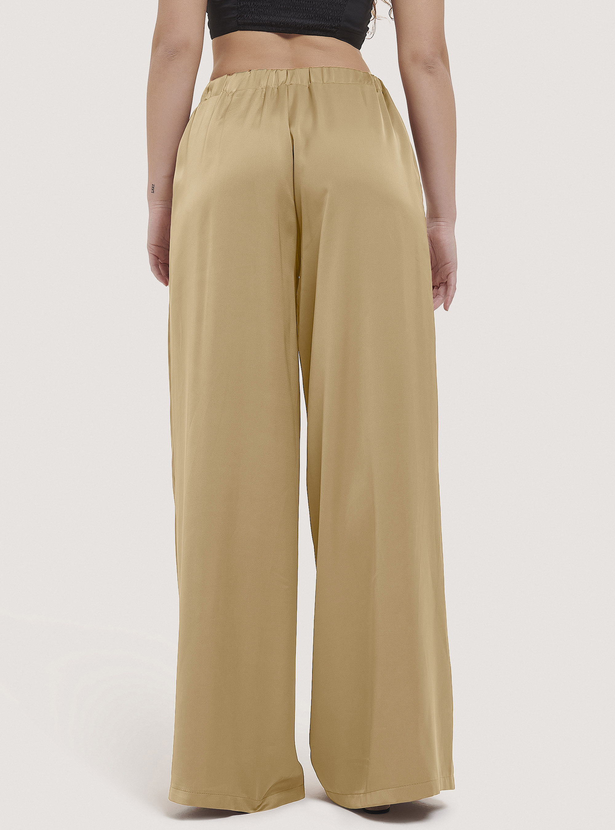 Pantalon palazzo en satin, C0578 BEIGE