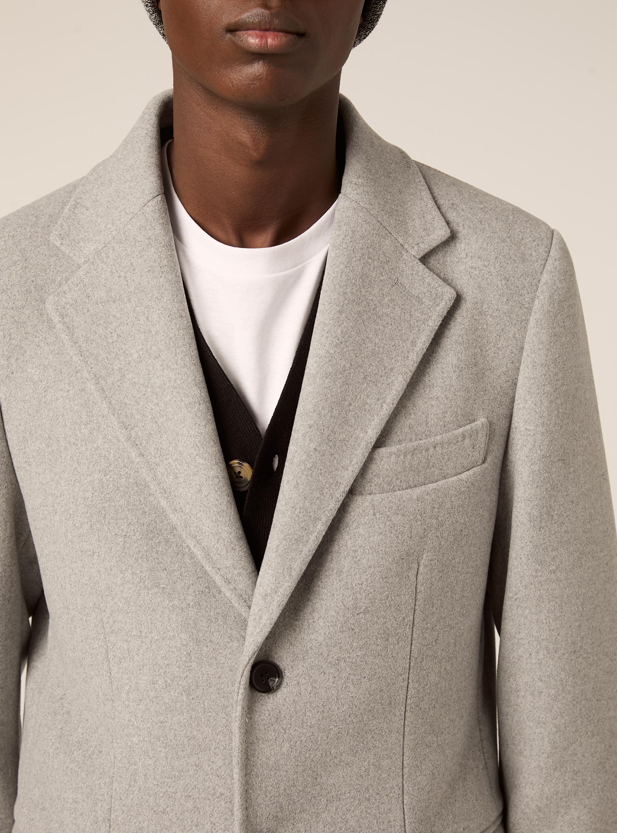 Single-breasted wool blend coat, MGY3 GREY MEL LIGHT