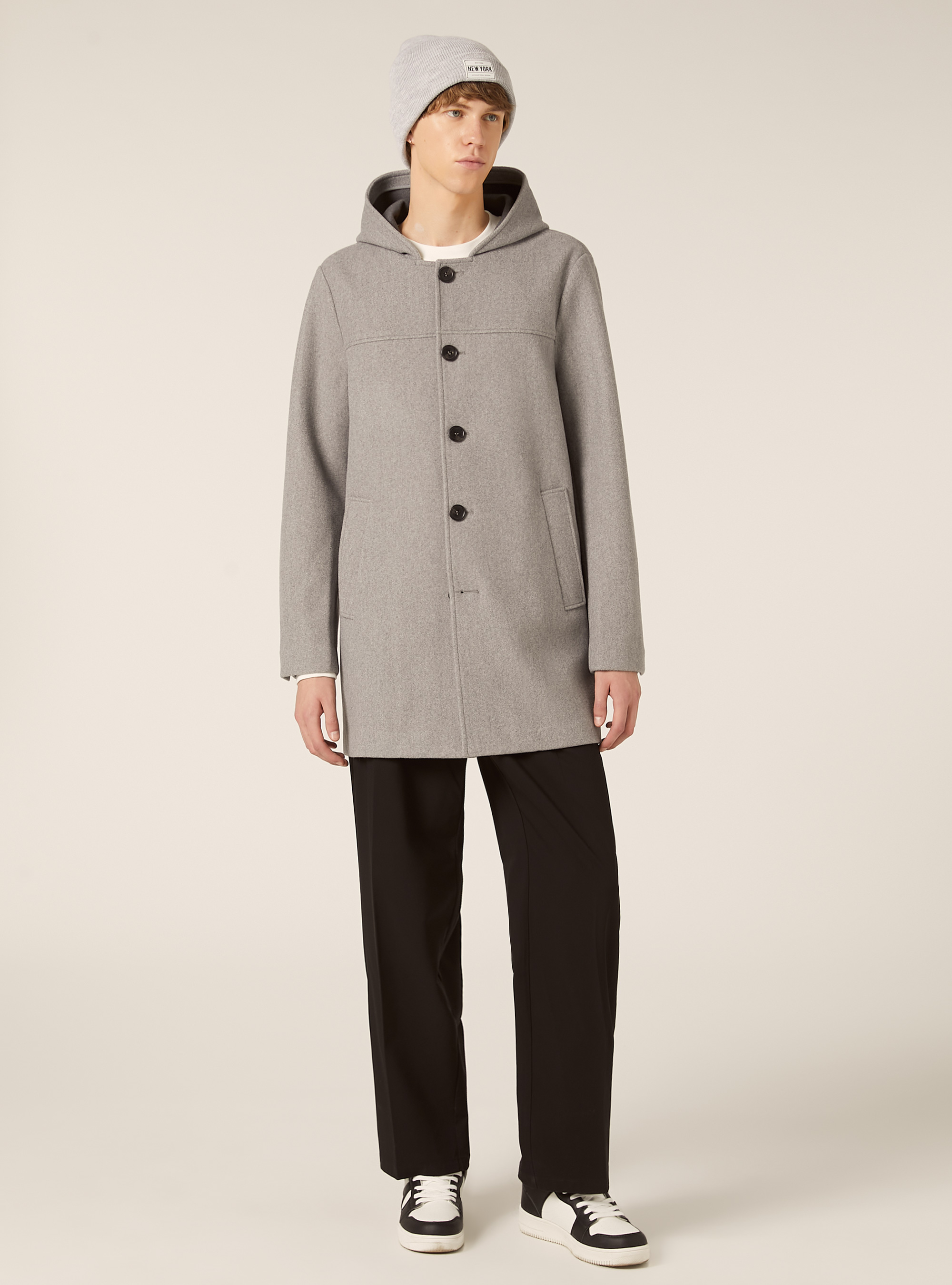 Unlined coat with hood, MGY3 GREY MEL LIGHT