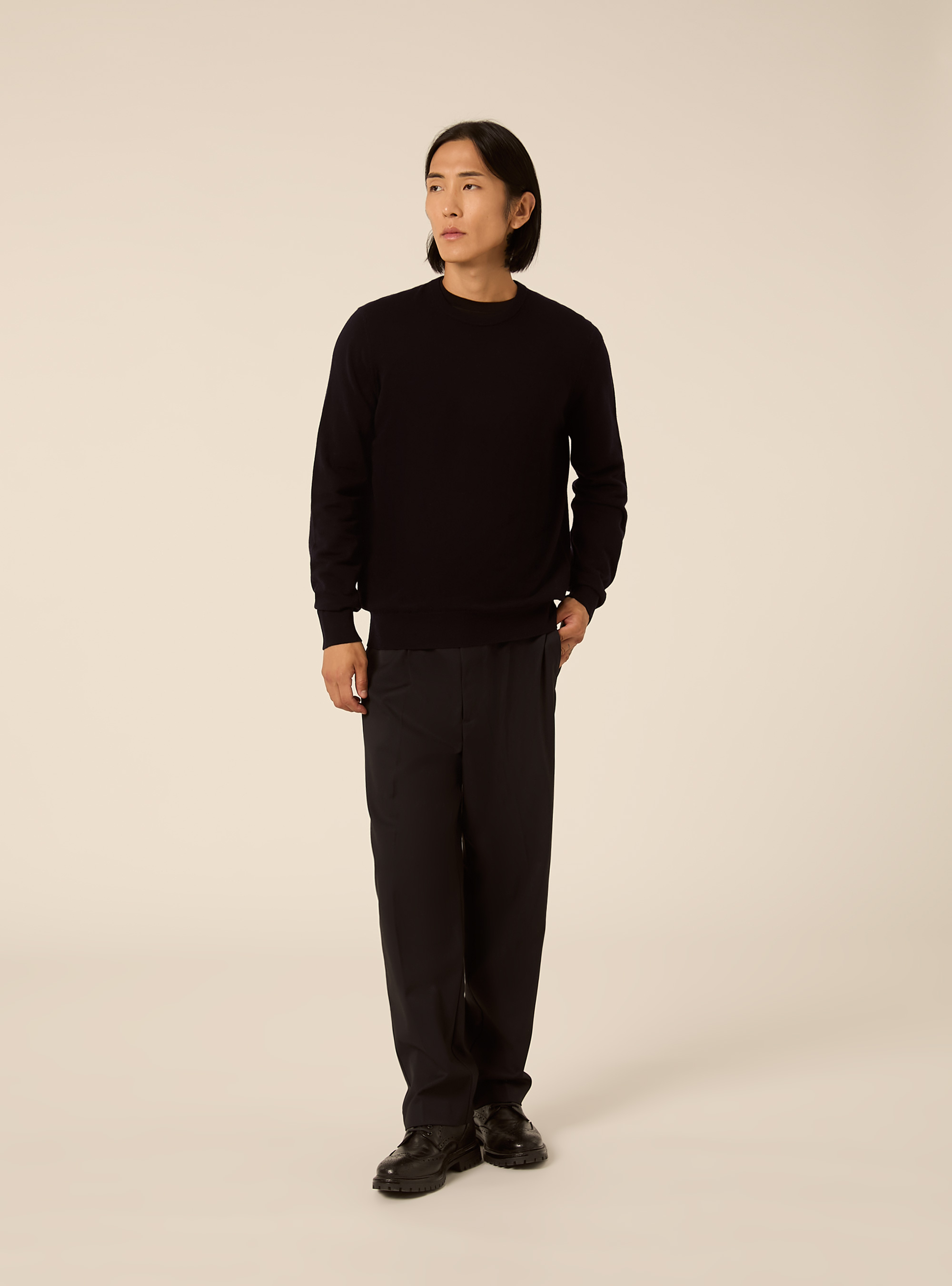 Rundhals pullover aus wolle und kaschmirmischung, NA1 NAVY DARK