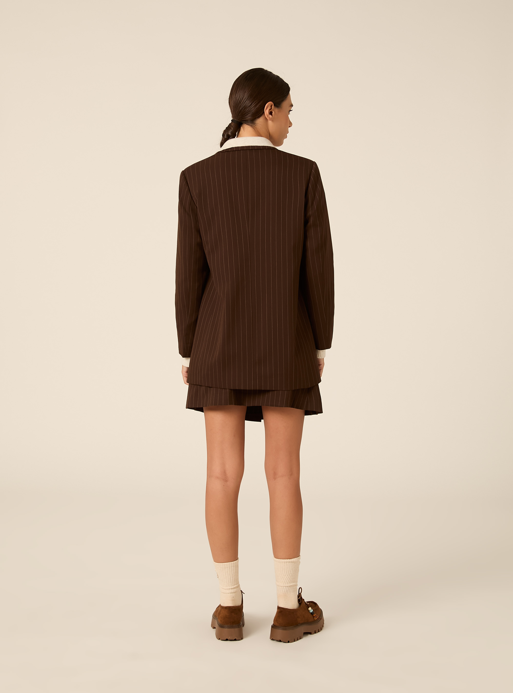 Blazer largo sastre con microestampado, BR1 BROWN DARK