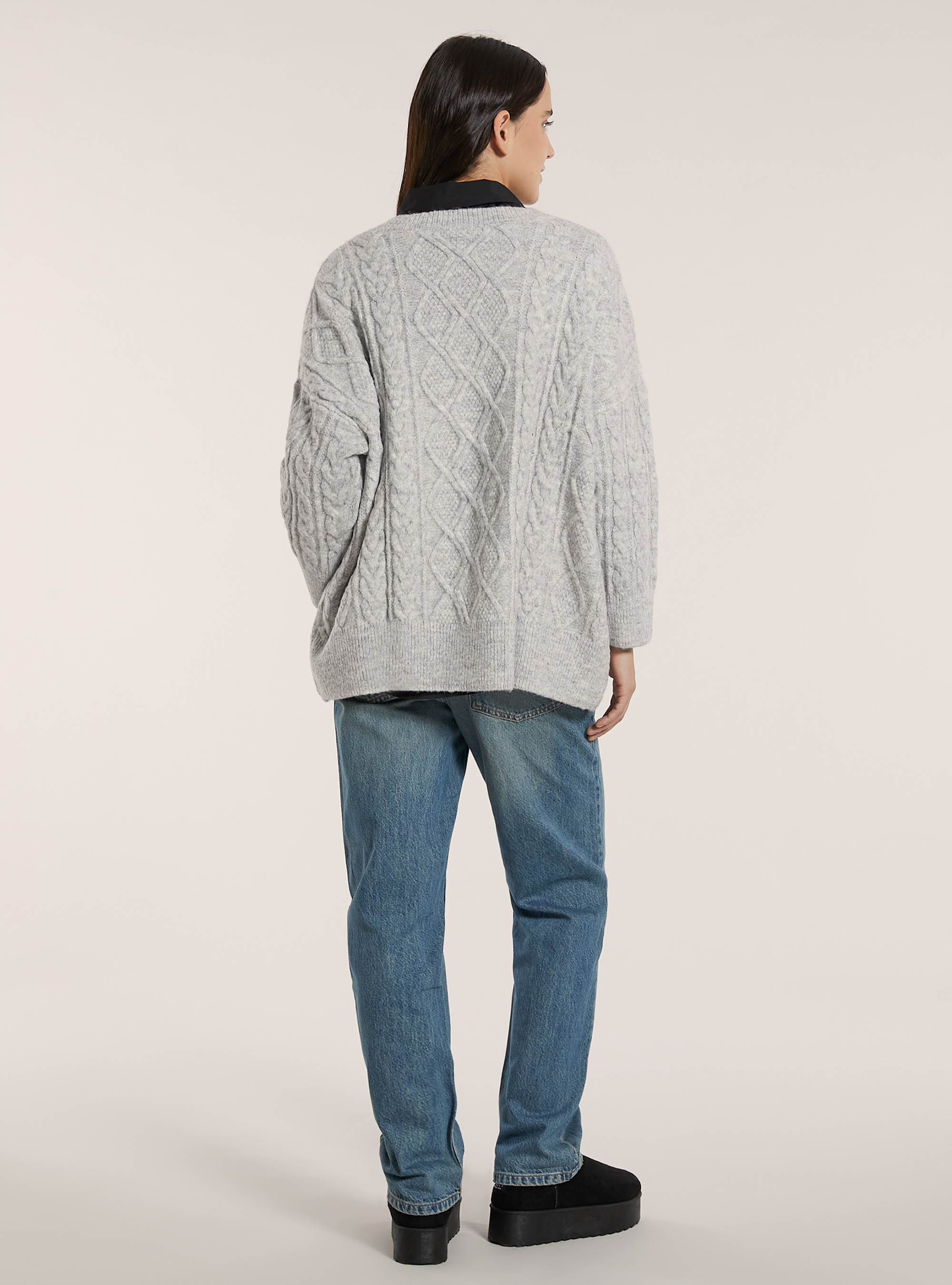 Pullover over a trecce, MGY3 GREY MEL LIGHT