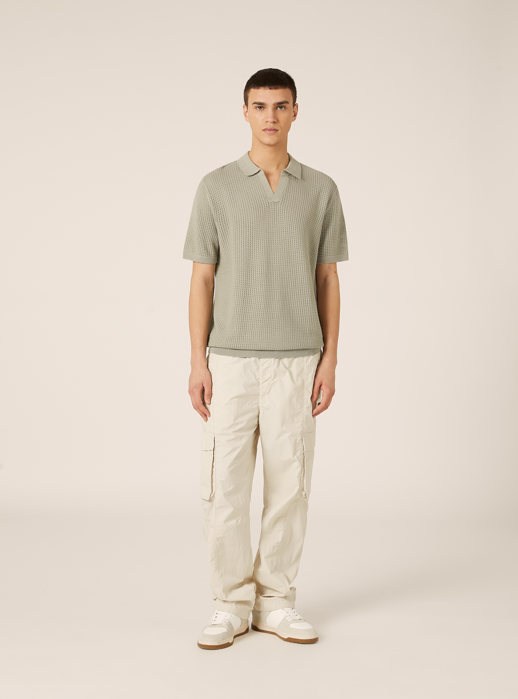 Polo-Shirt aus durchbrochenem Strick, SG3 SAGE LIGHT