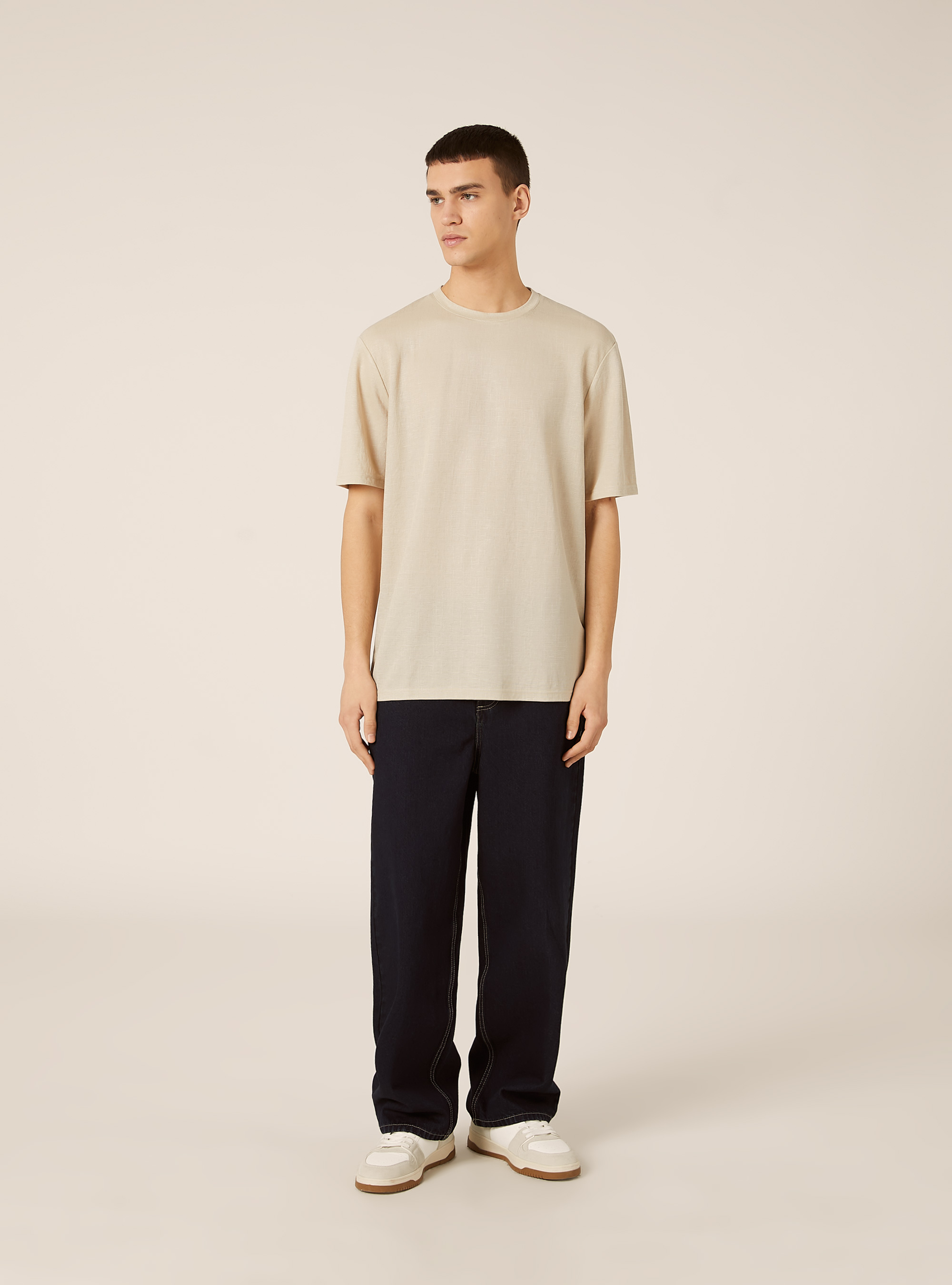 Boxy Fit Textured T-Shirt, BG2 BEIGE MEDIUM