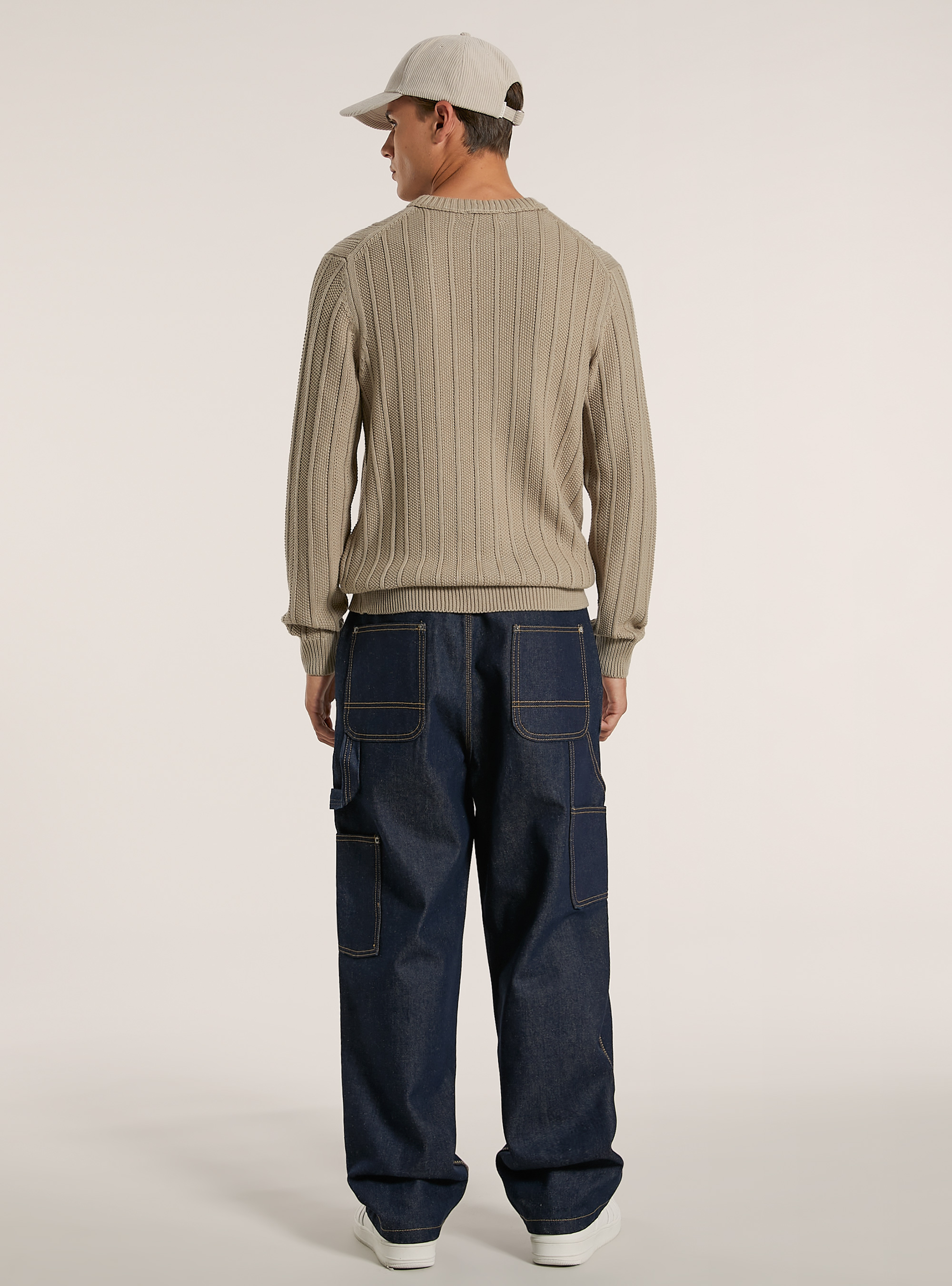 Jersey con textura y corte recto, BG2 BEIGE MEDIUM