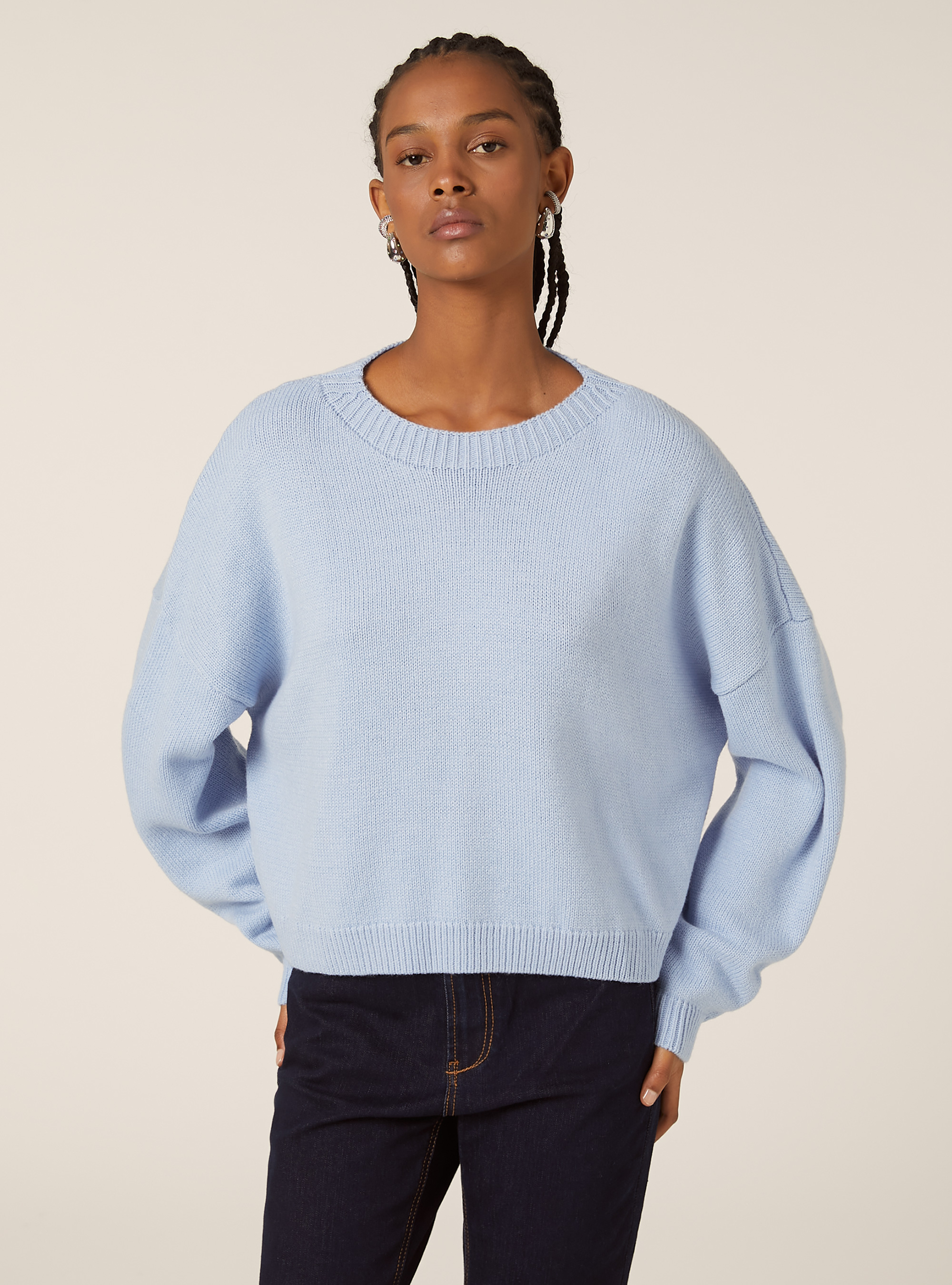 Basic crew neck pullover, MAZ2 AZURE MEL MEDIUM