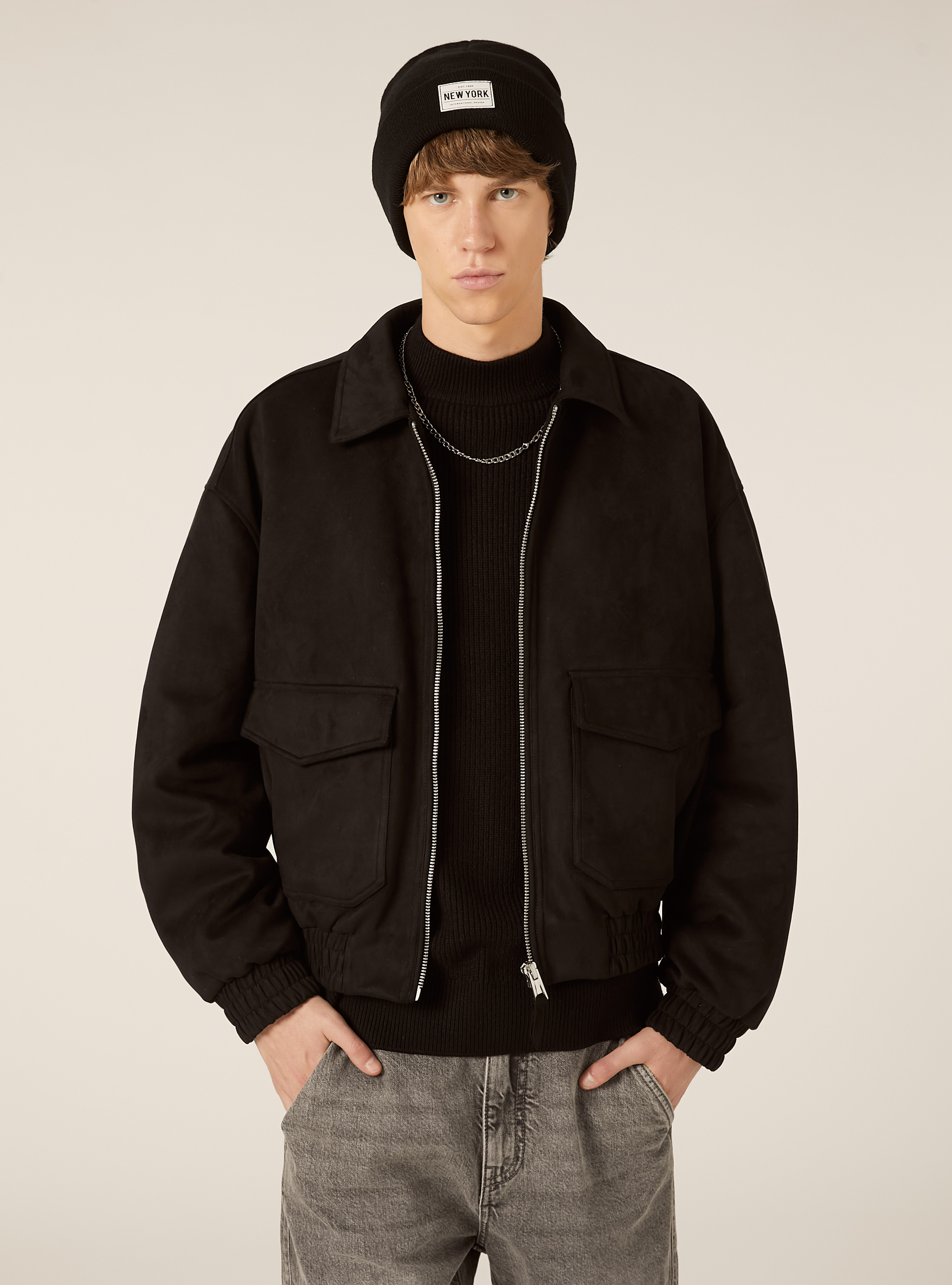 Bomber effetto camoscio boxy fit, BK1 BLACK