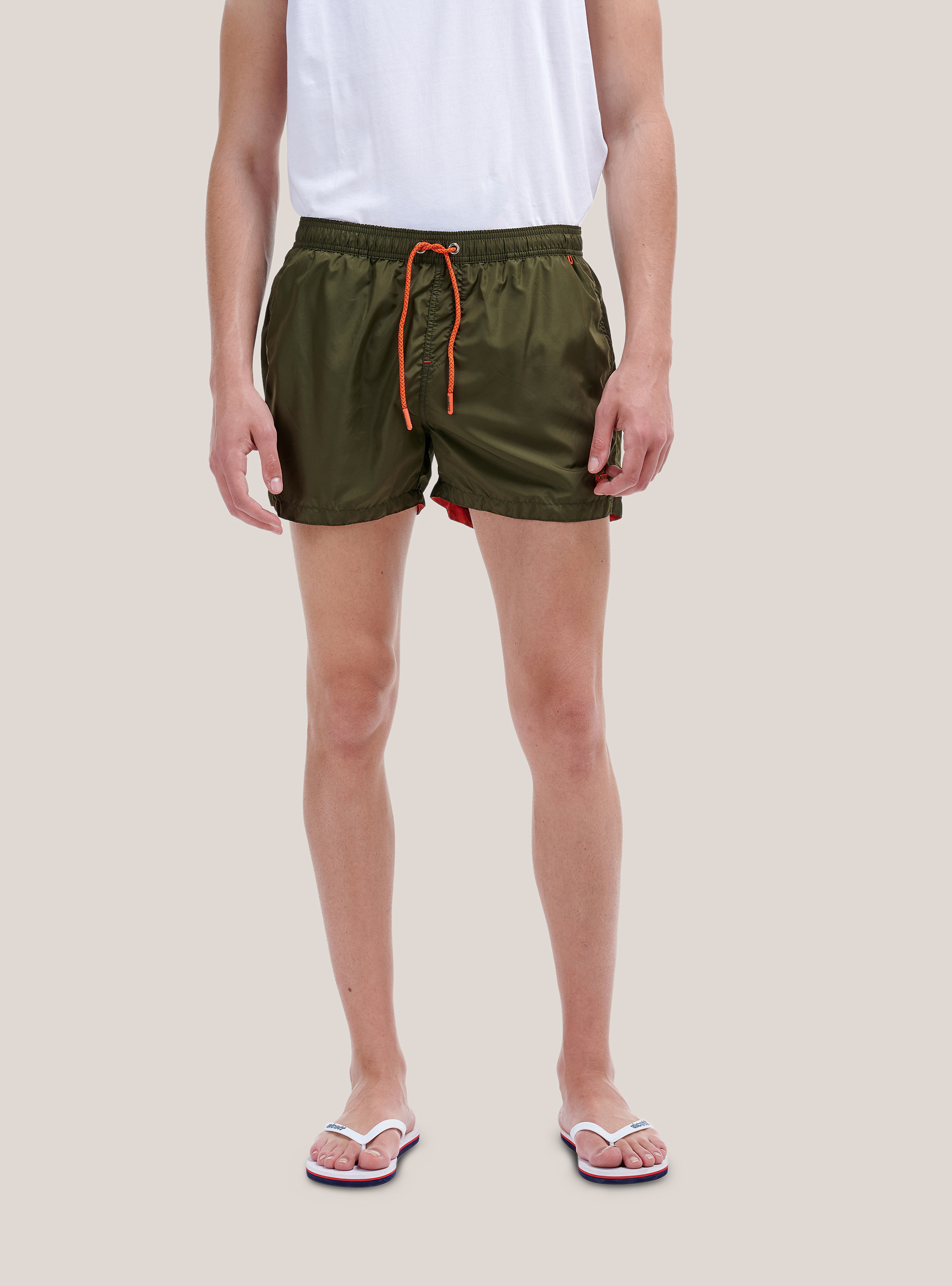 Costume tinta unita con ricamo e tasca sul retro, KAKI