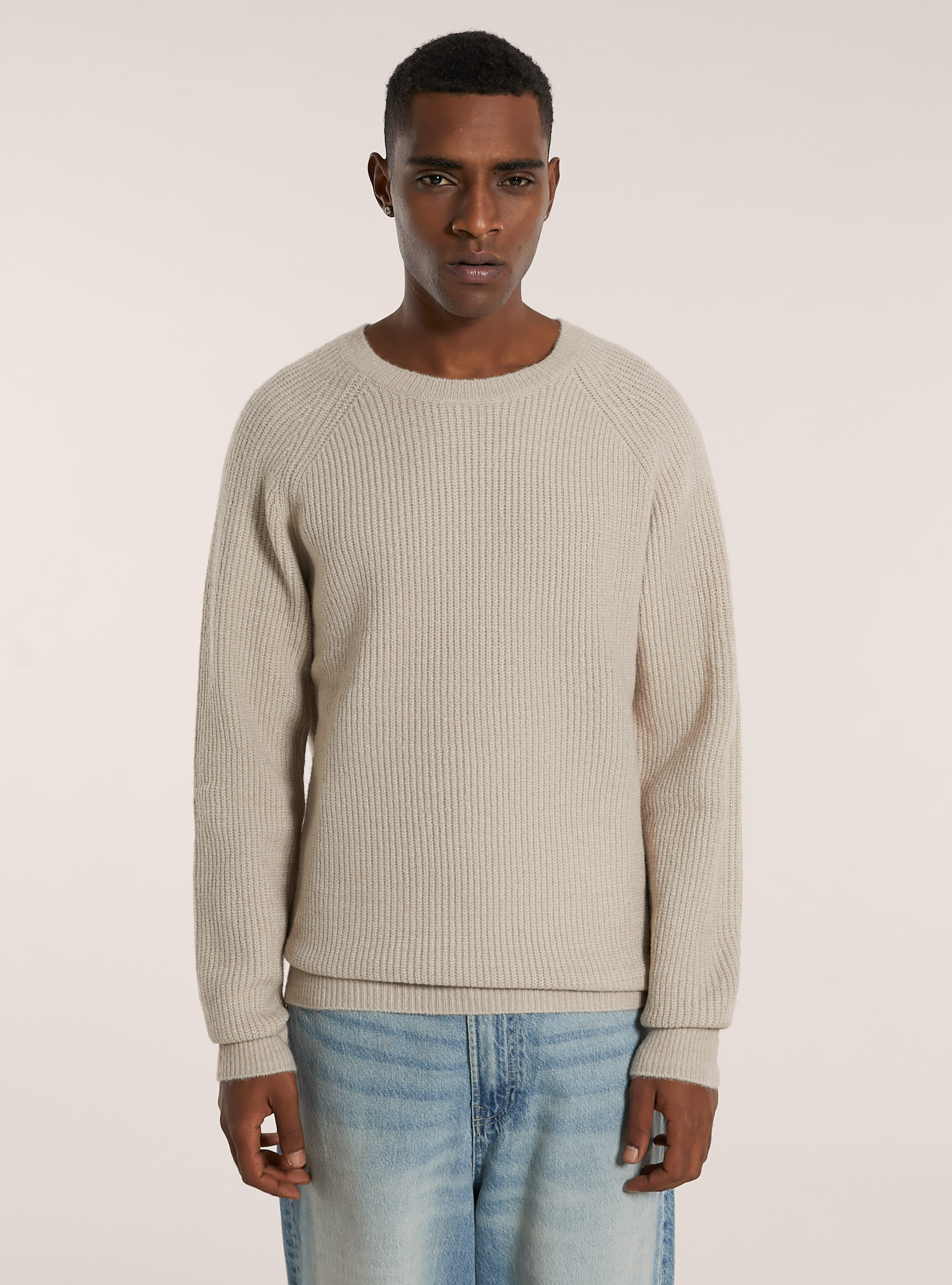 Pullover aus Wollmischung mit englischem Rippmuster, MBG3 BEIGE MEL LIGHT