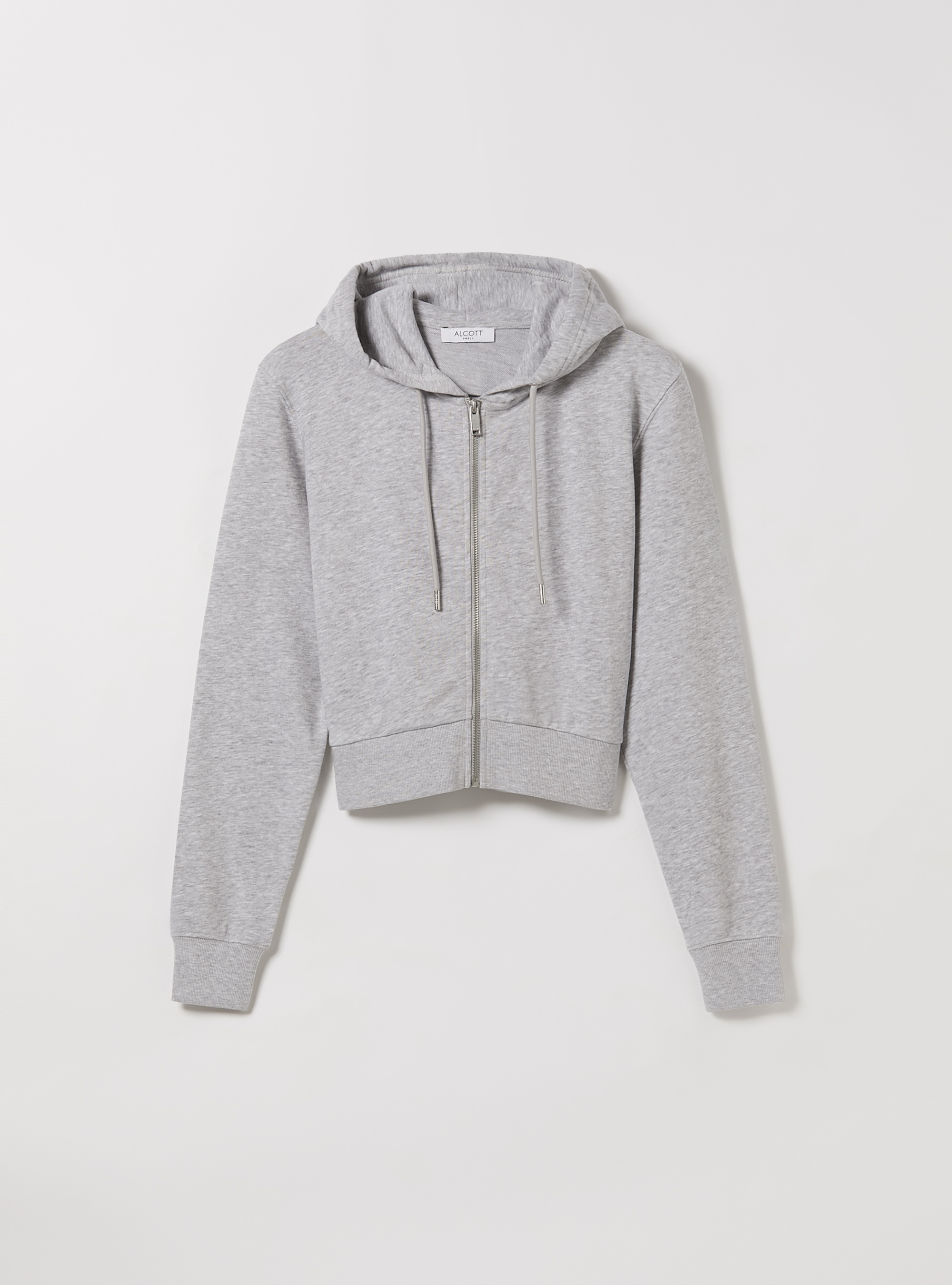 Cropped sweatshirt with zip and hood, MGY3 GREY MEL LIGHT