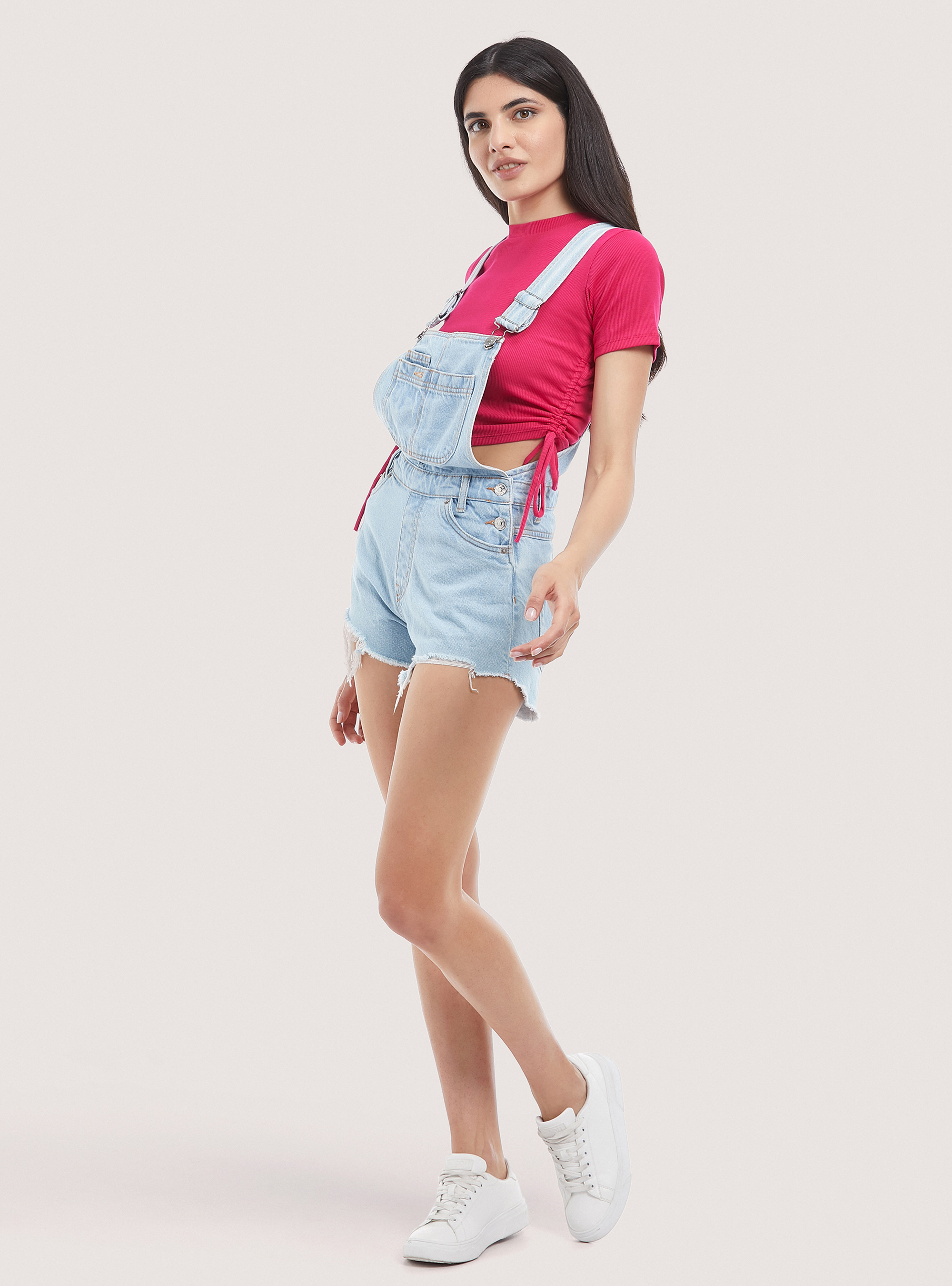 Salopette shorts in denim, D004 MEDIUM LIGHT BLUE