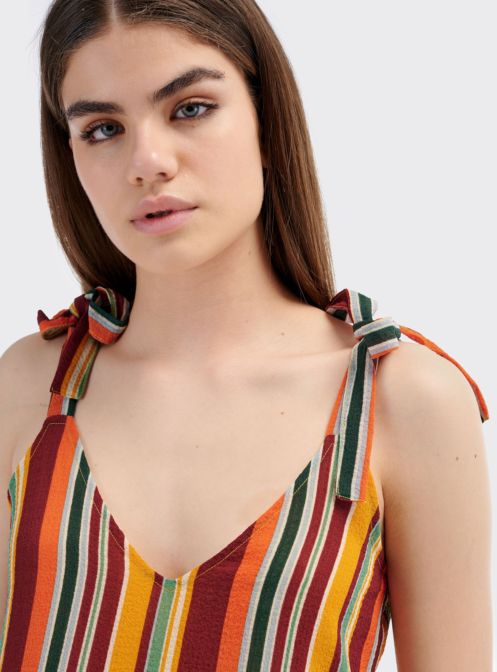 Vestito midi a righe comfort fit, MULTICOLORE