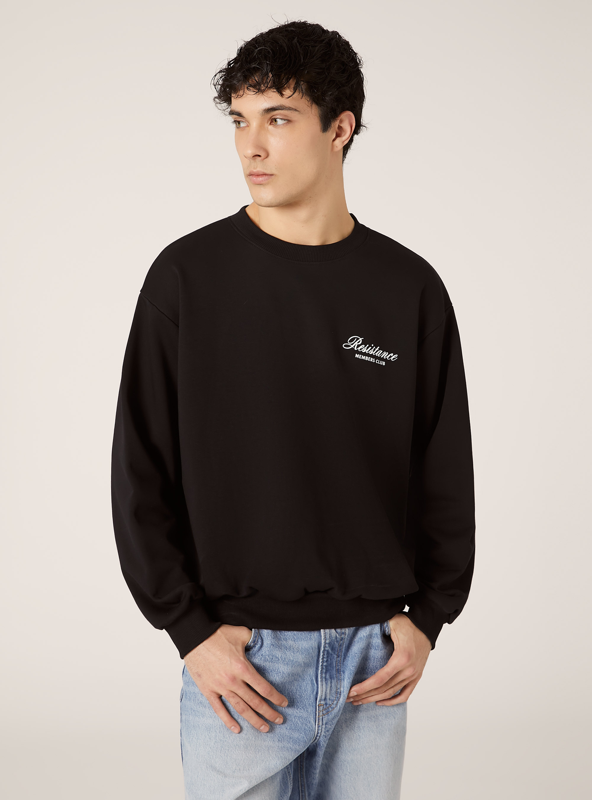 Boxy fit sweatshirt with print, BK1 BLACK