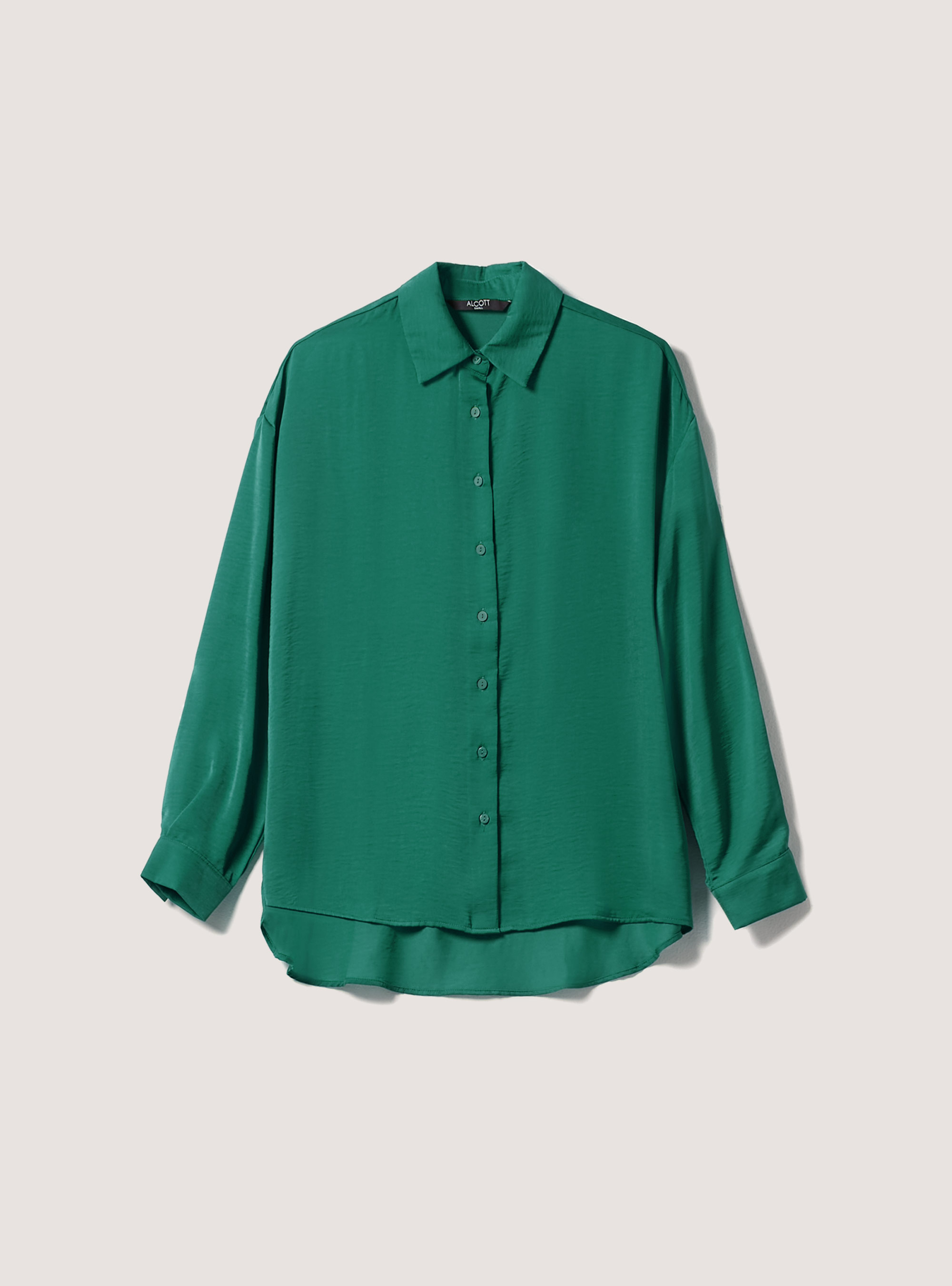 Solid-coloured satin shirt, GN2 GREEN MEDIUM