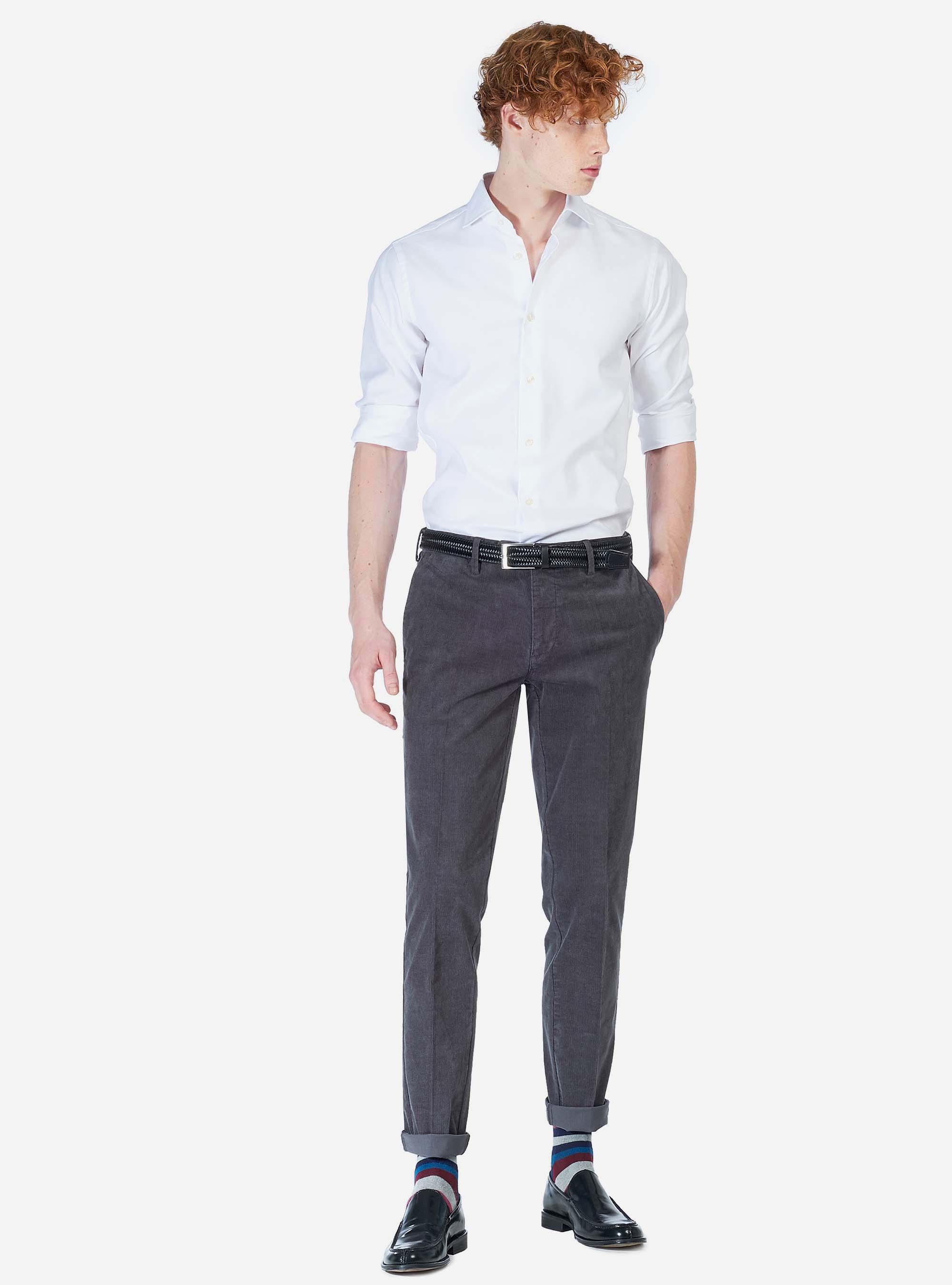 Pantaloni chino in velluto, GRIGIO