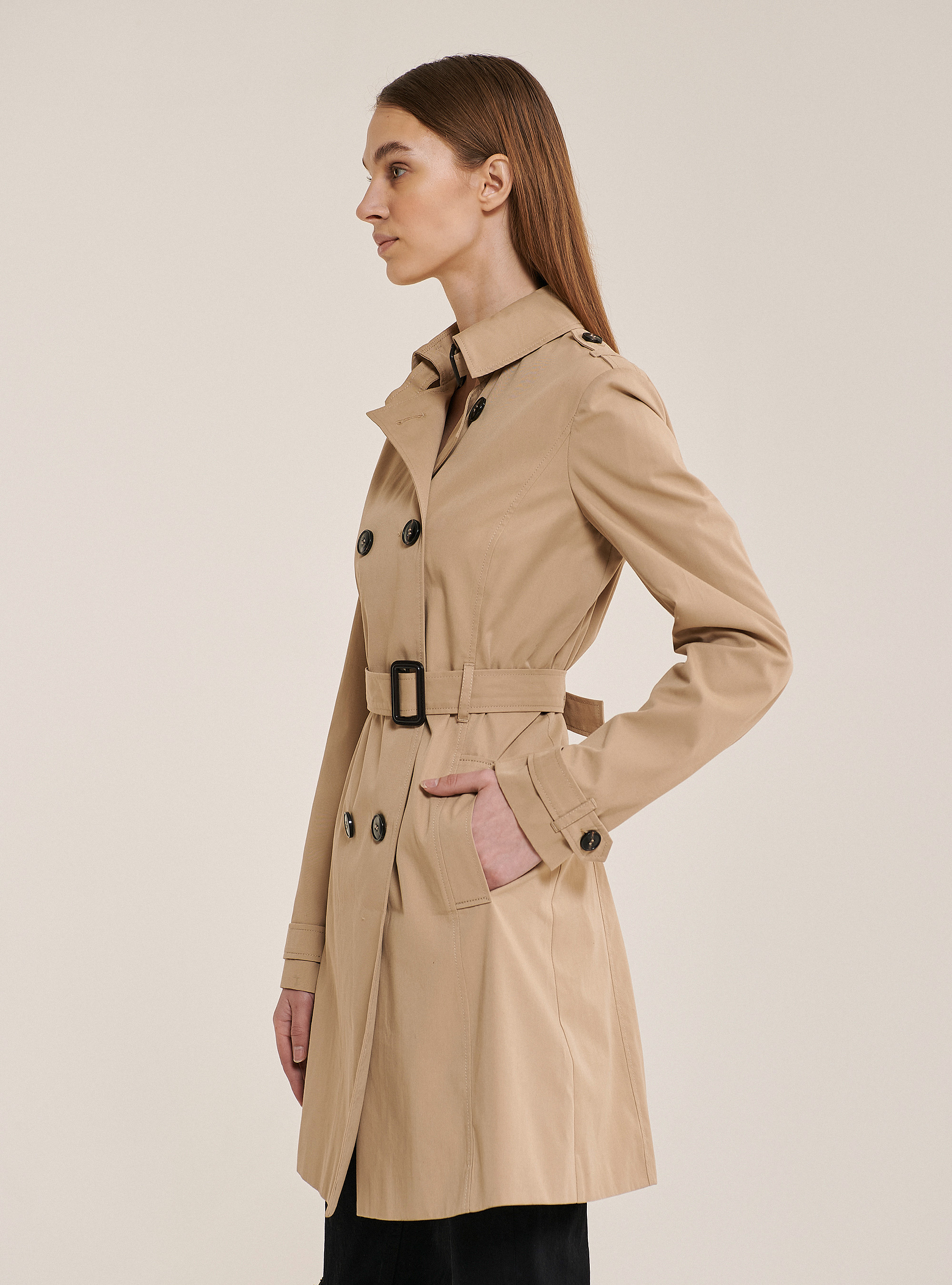 Trench morbido con cintura, BEIGE